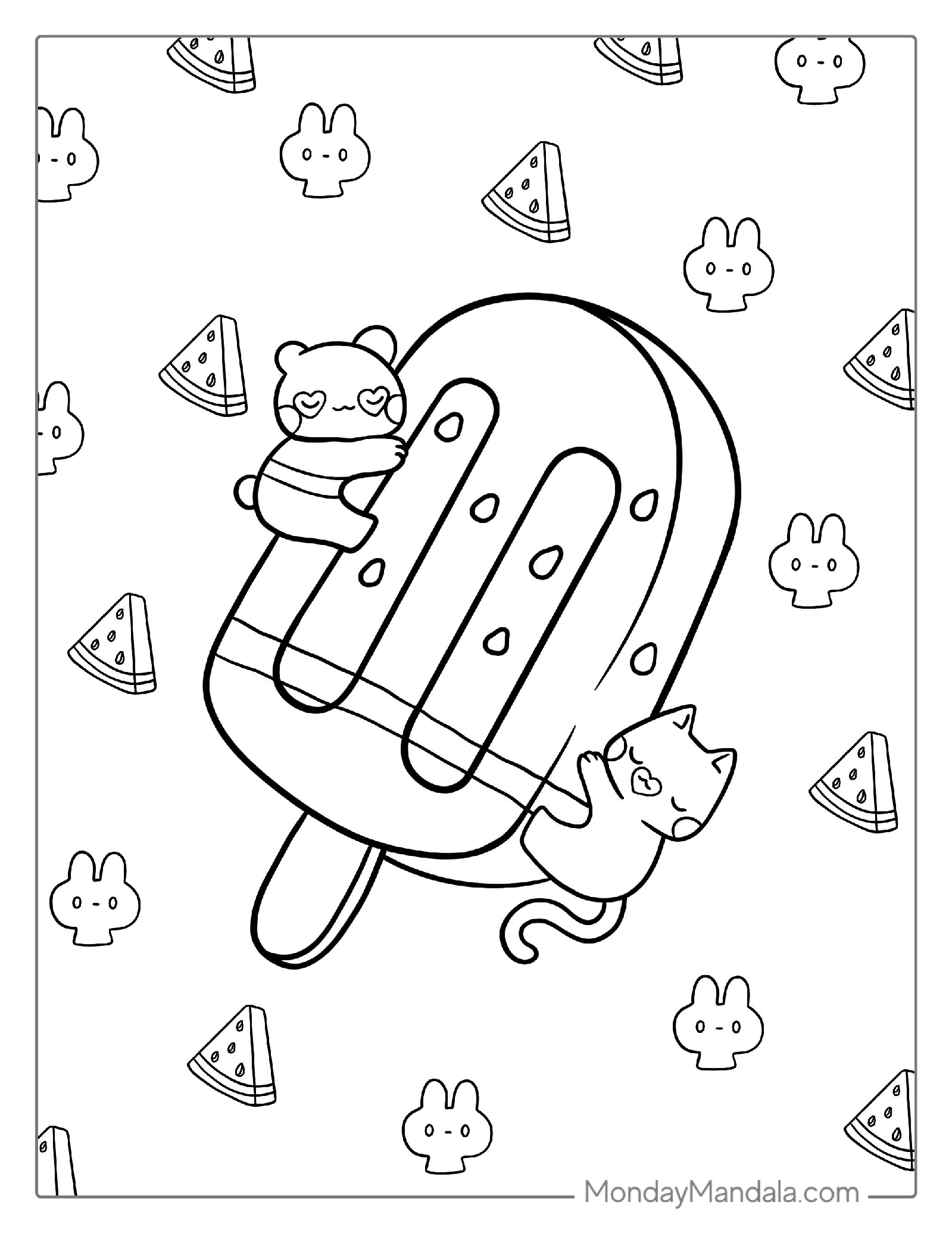 Cute Kawaii Ice Cream With Cats To Color