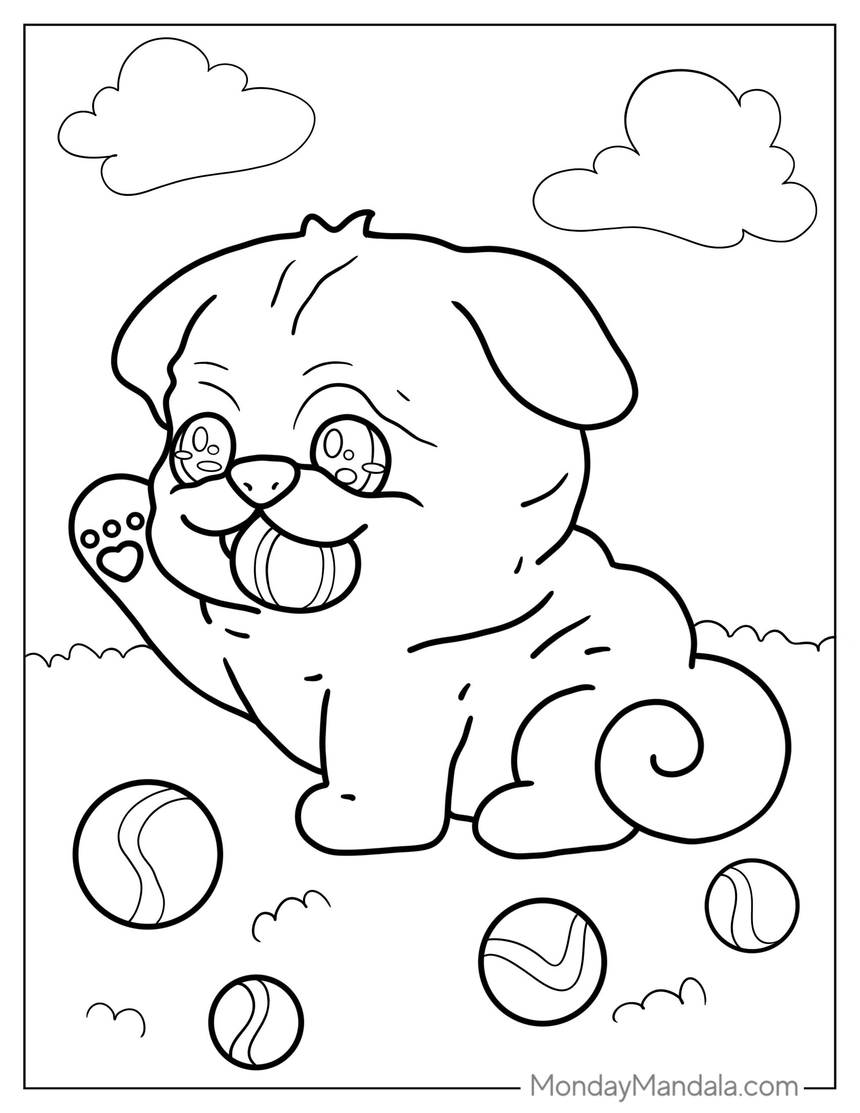 Cute Kawaii Pug Puppy To Color