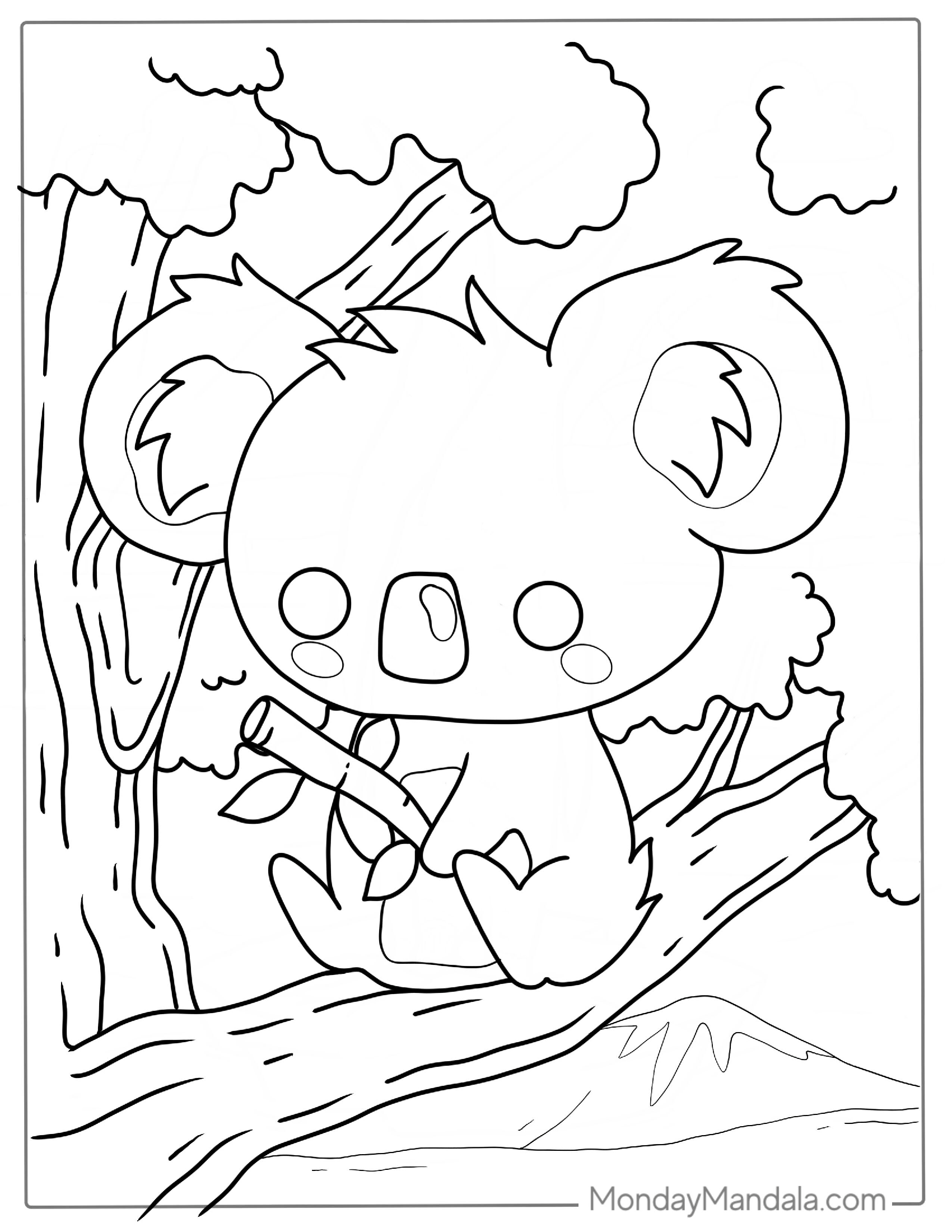 Cute Koala Coloring Page For Kids