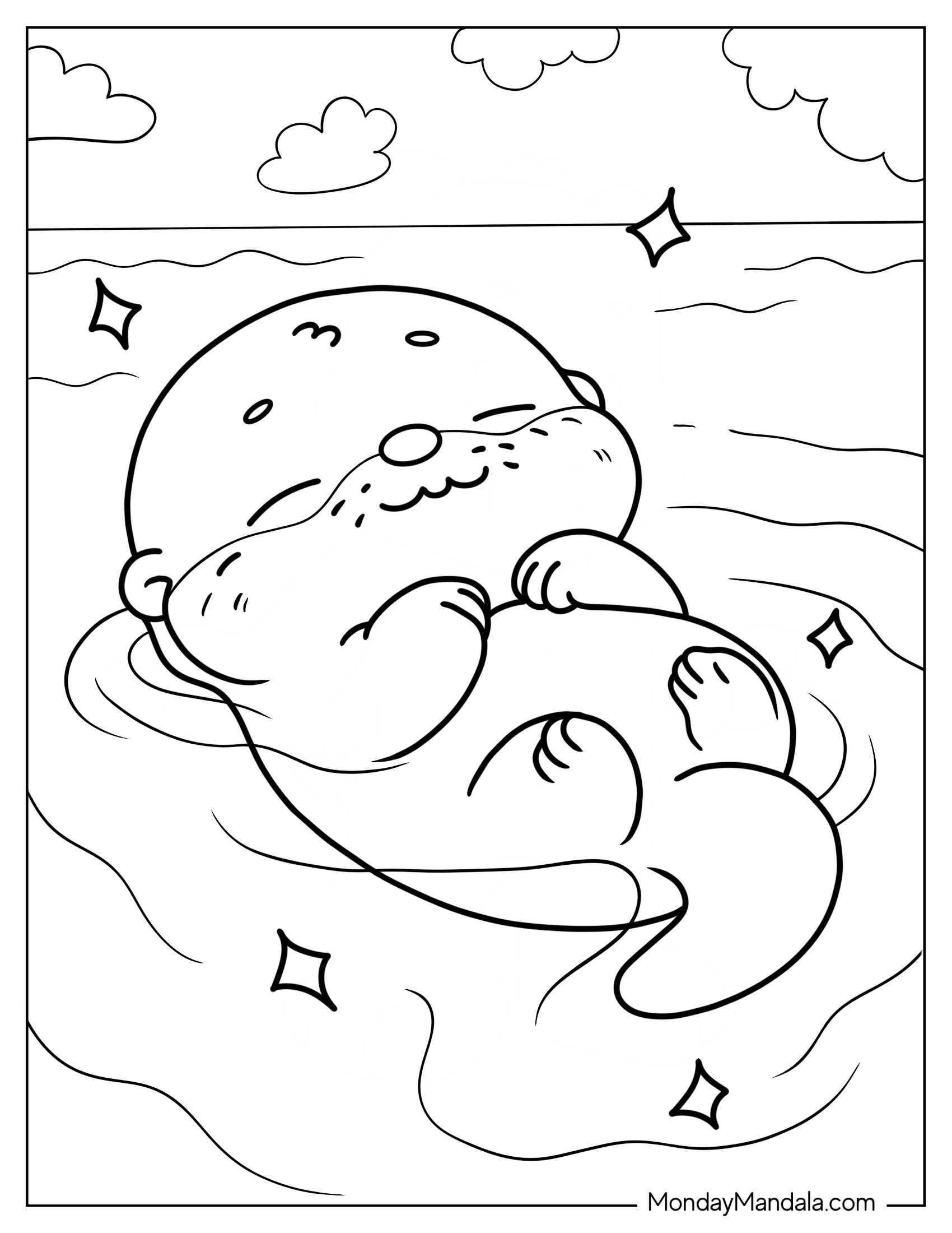 Cute Otter Coloring Page Sleeping In The Water