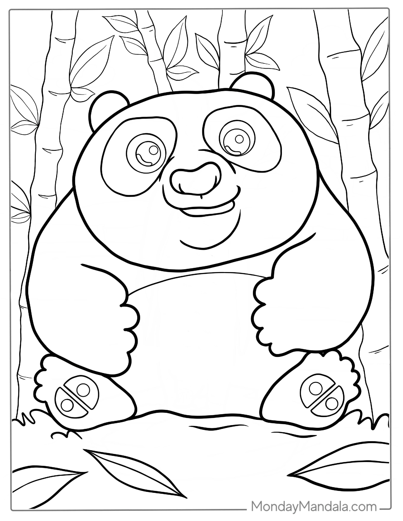 Cute Outline Of Panda With Bamboo