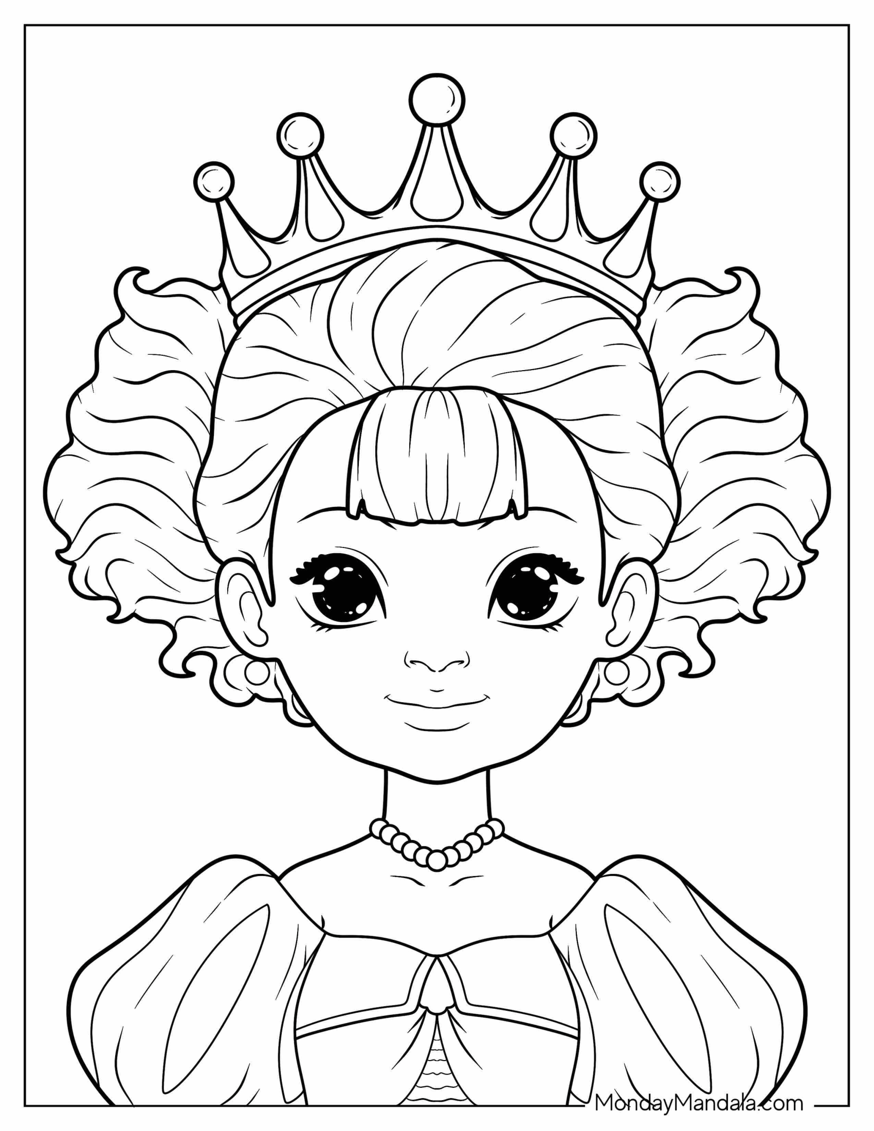 Cute Princess Wearing Simple Crown Coloring Sheet