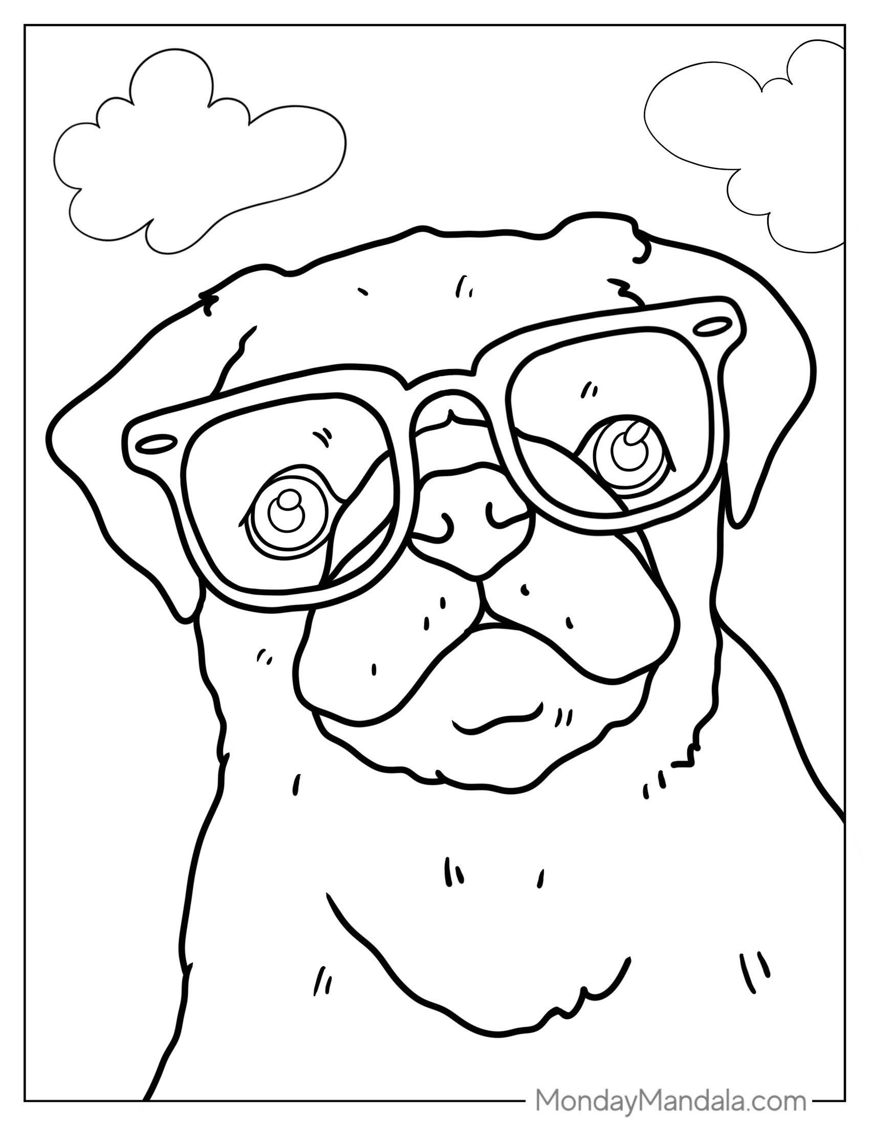 Cute Pug Wearing Glasses To Color