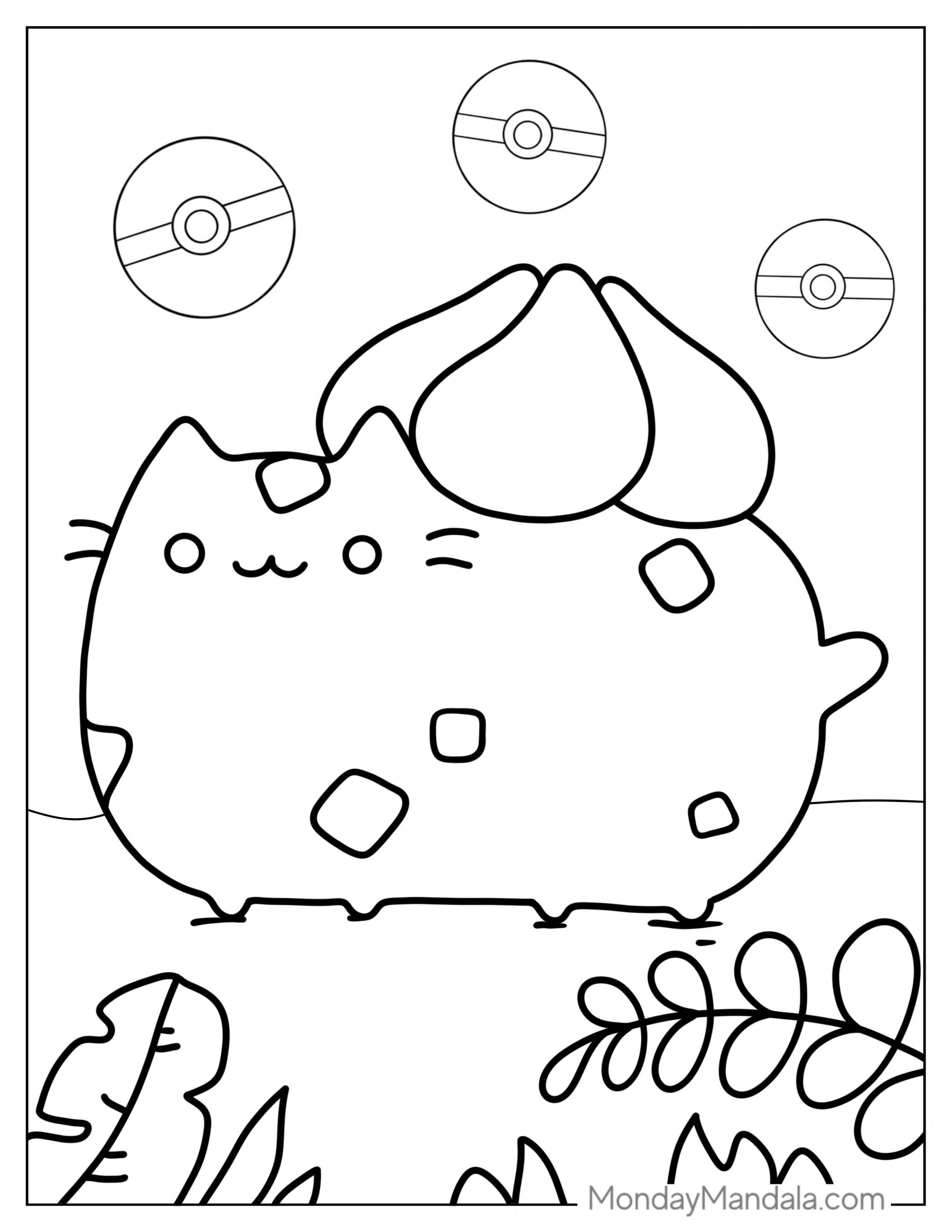 Cute Pusheen Bulbasaur To Color