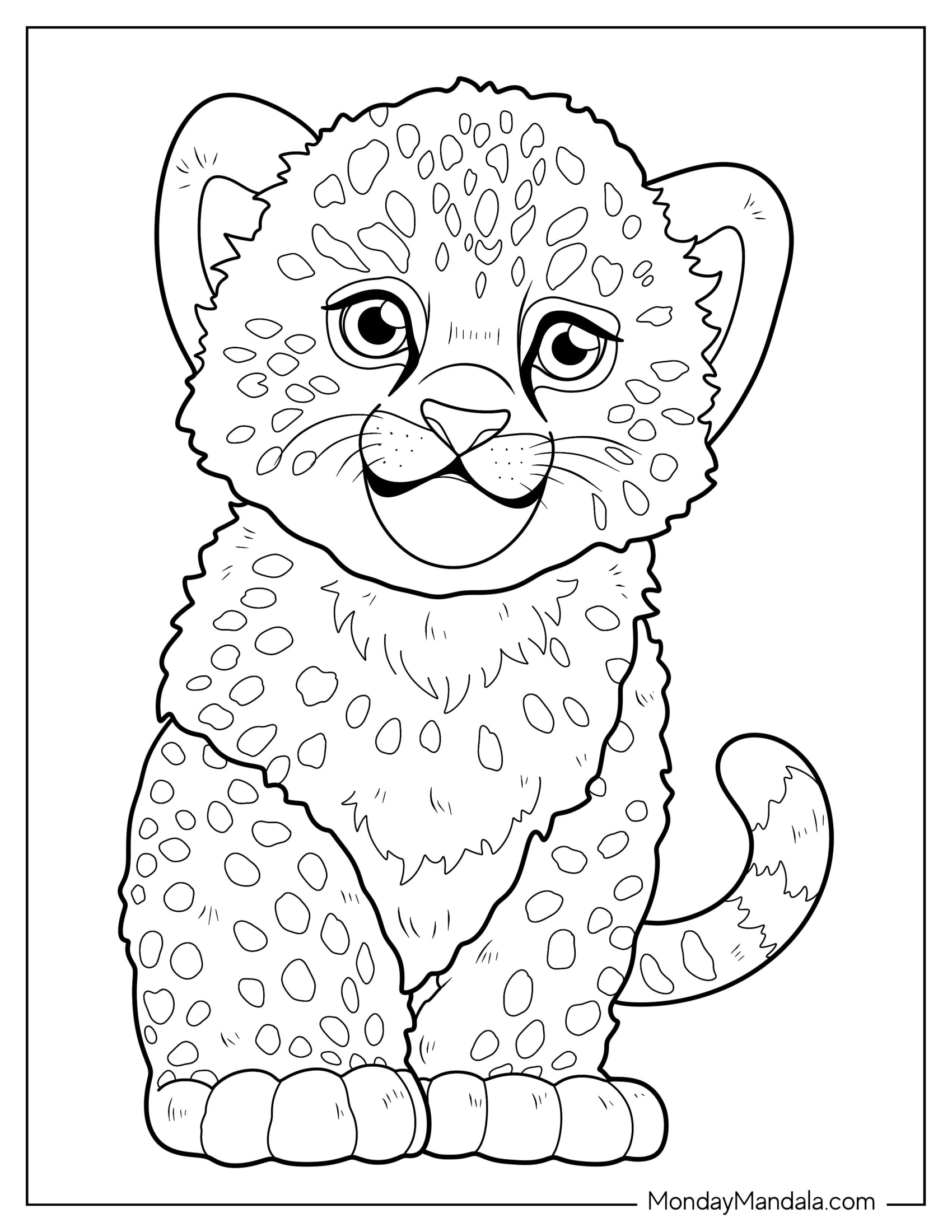 Cute Realistic Baby Cheetah Coloring Page For Preschoolers