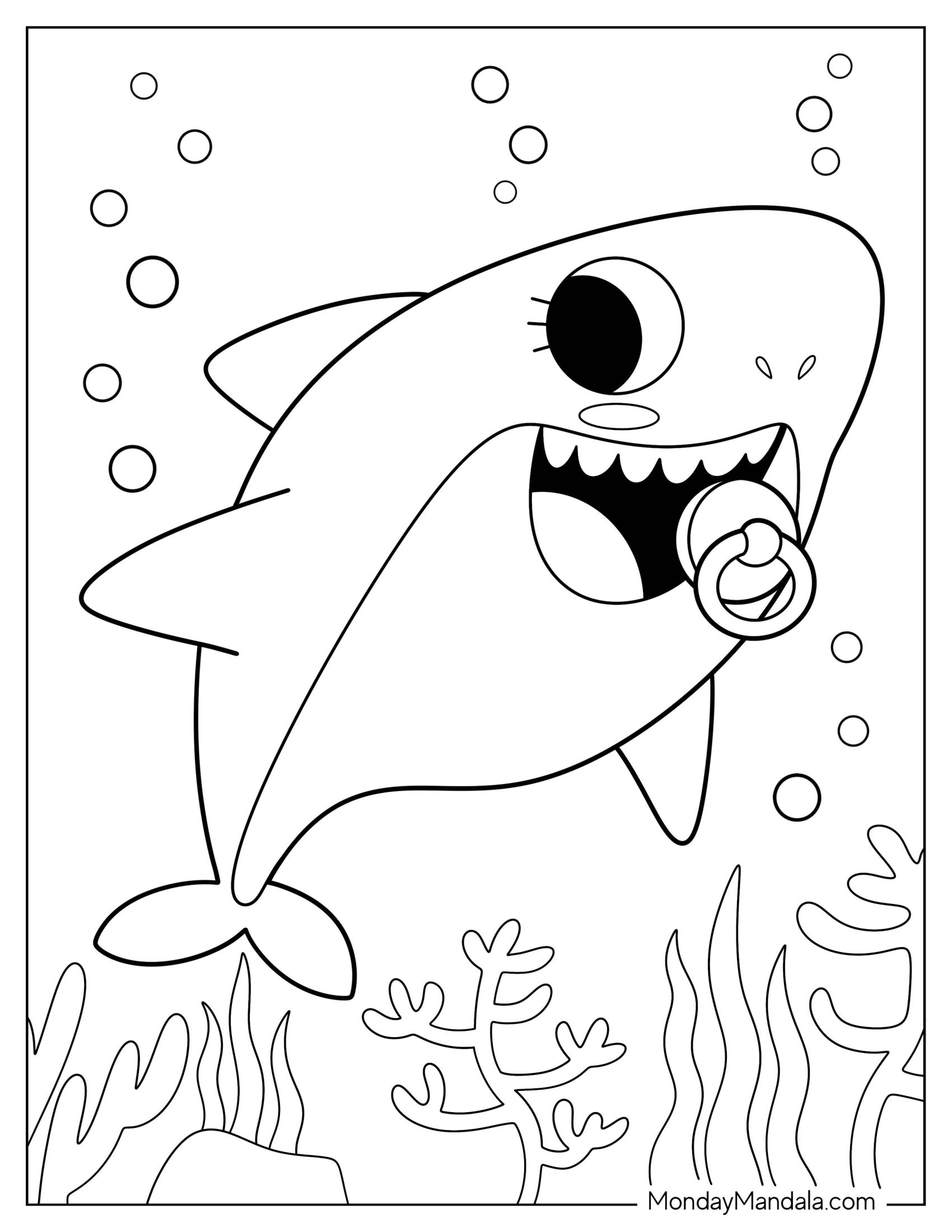 Cute Shark Coloring Page With Pacifier