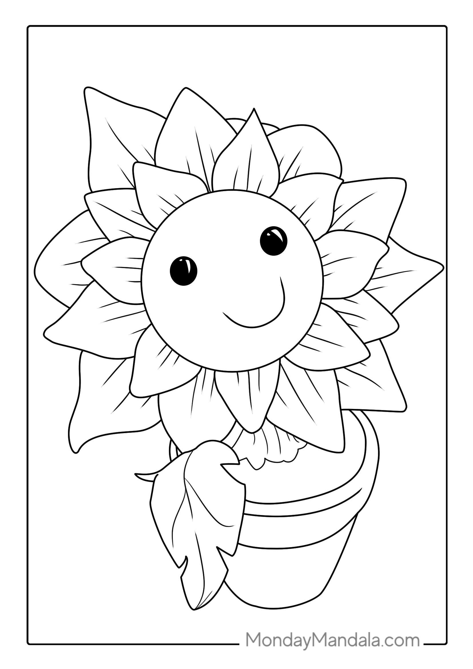 Cute Smiling Sunflower Coloring For Kids