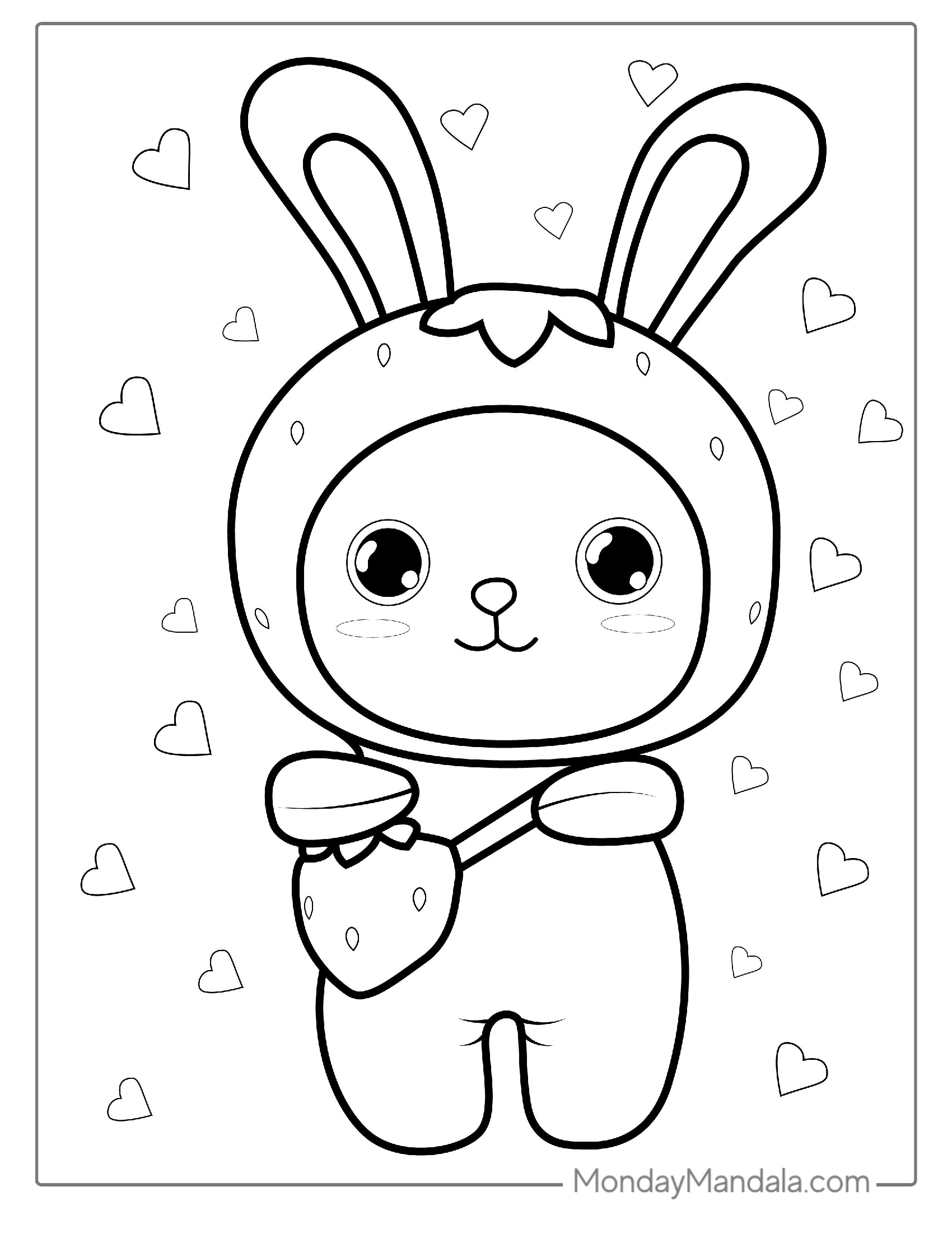 Cute Strawberry Rabbit Coloring Sheet