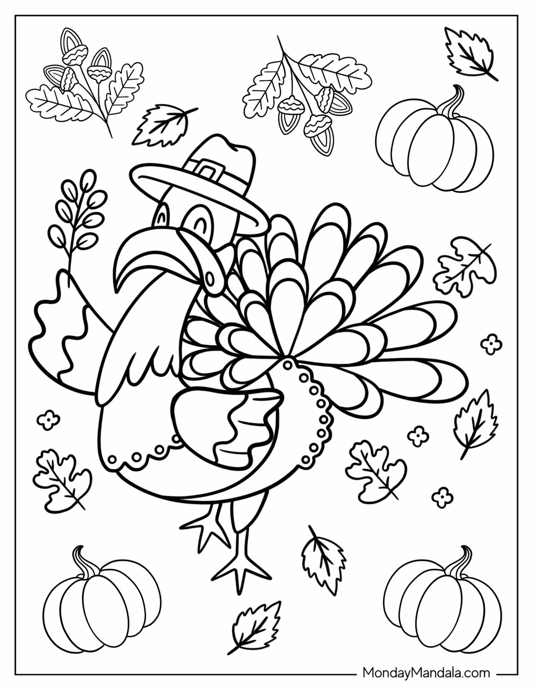 Cute Turkey Holding Fall Leaf Coloring Page