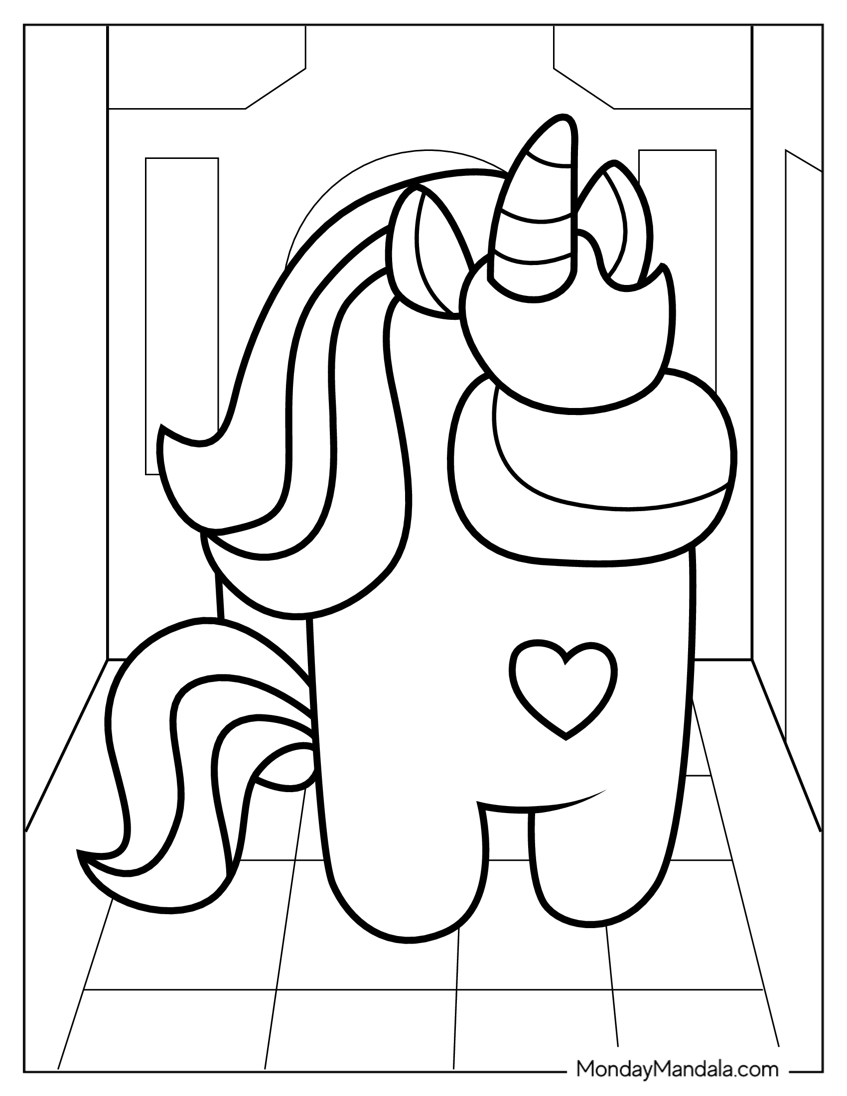 Cute Unicorn Among Us to Color