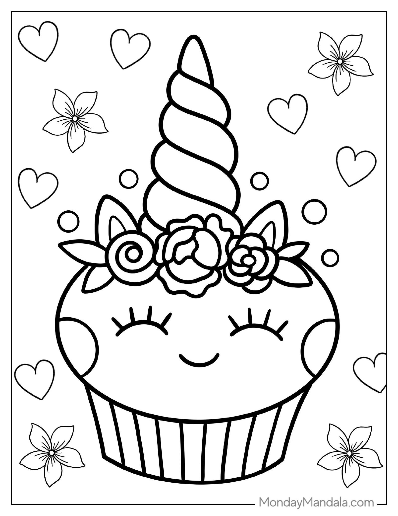 Cute Unicorn Cupcake To Color