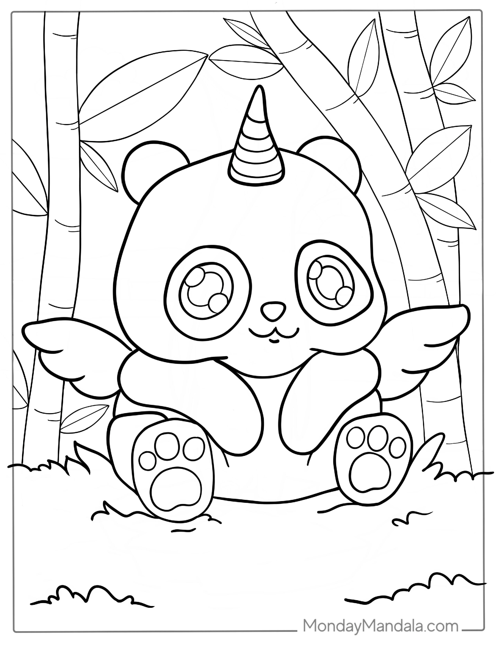 Cute Unicorn Panda Coloring Page