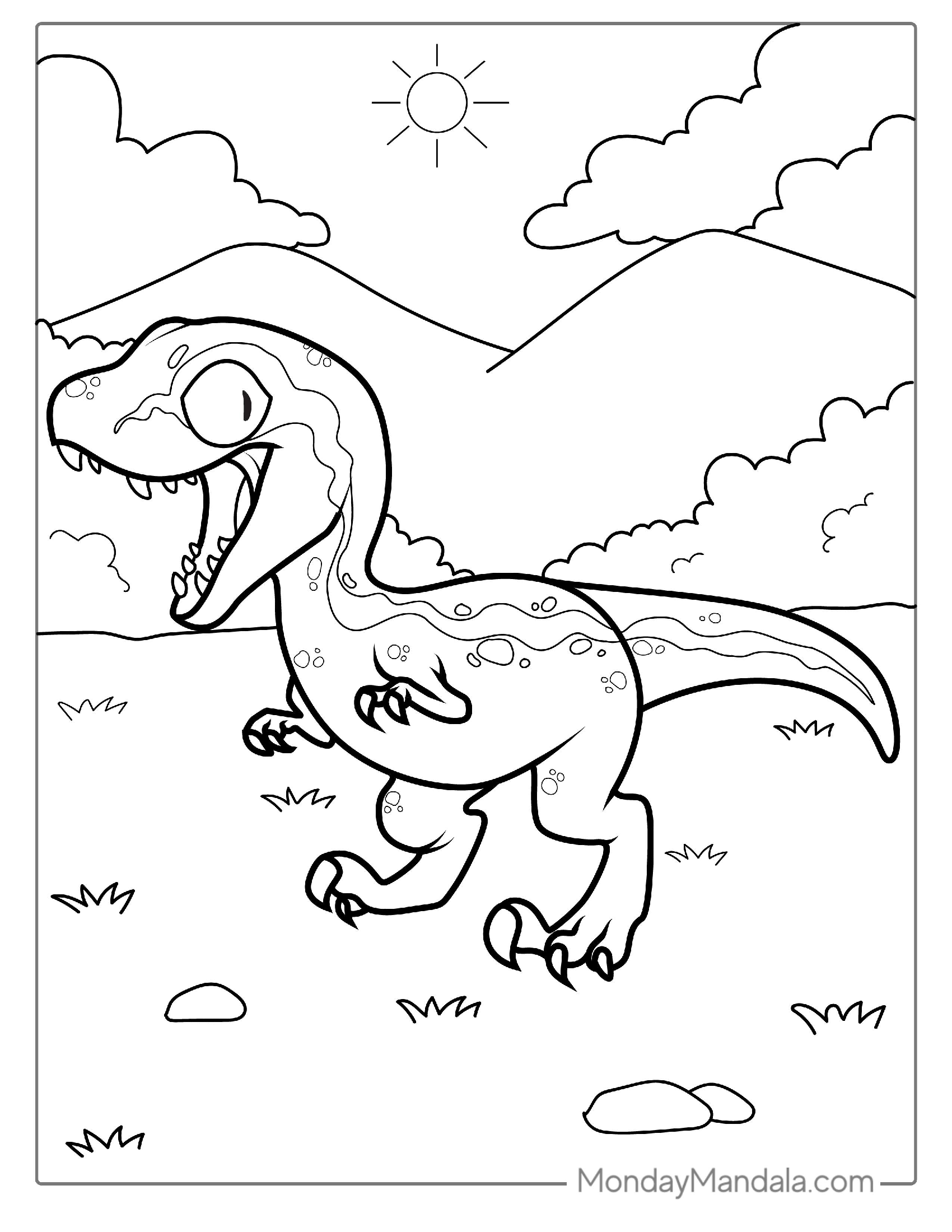 Cute Velociraptor Coloring Page For Kids