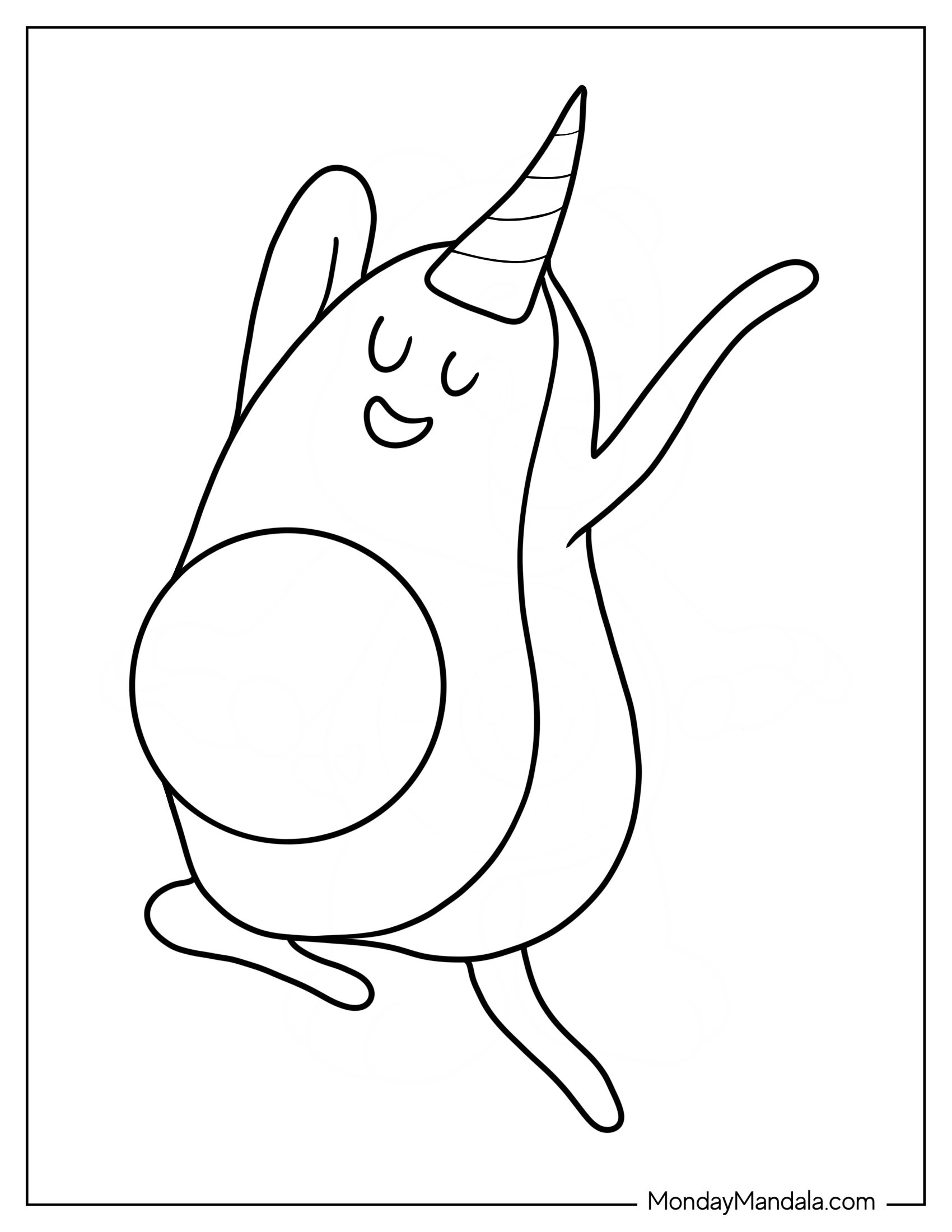 Dancing Avocados Coloring Page Of Unicorn For Preschoolers