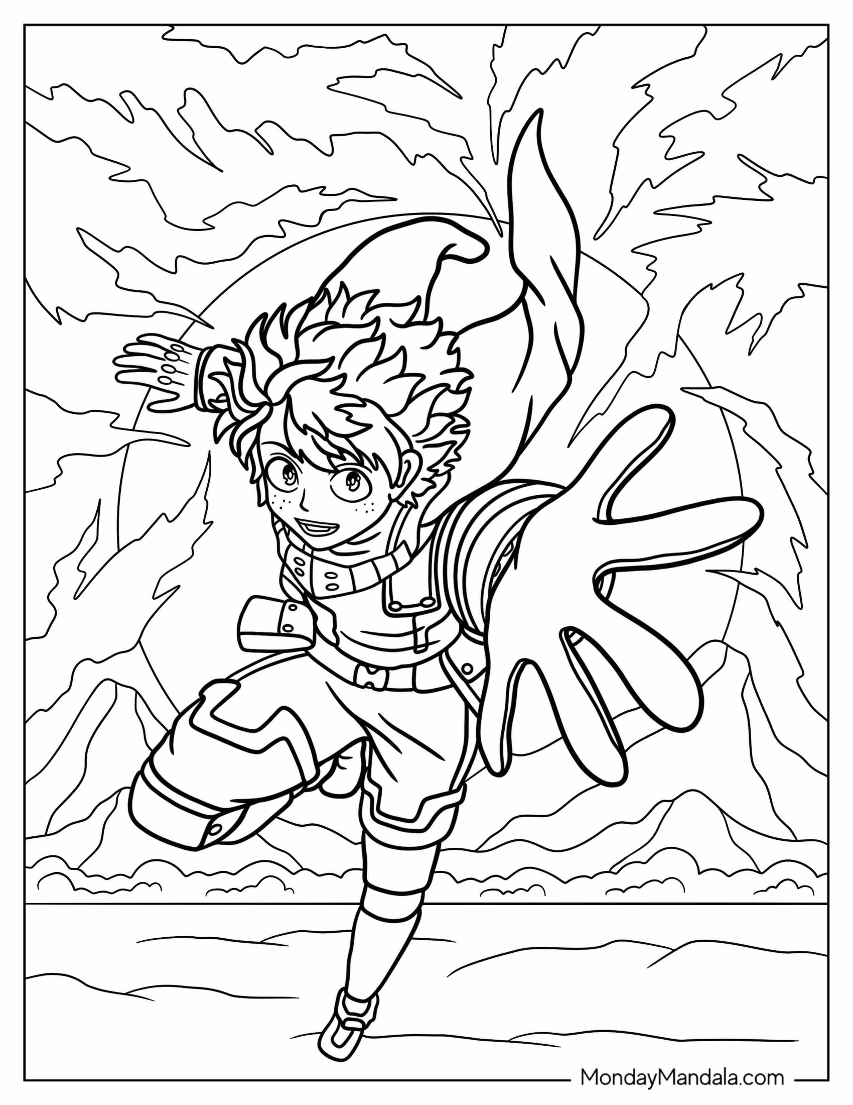 Deku Coloring Page Izuku Midoriya With His Hand Out