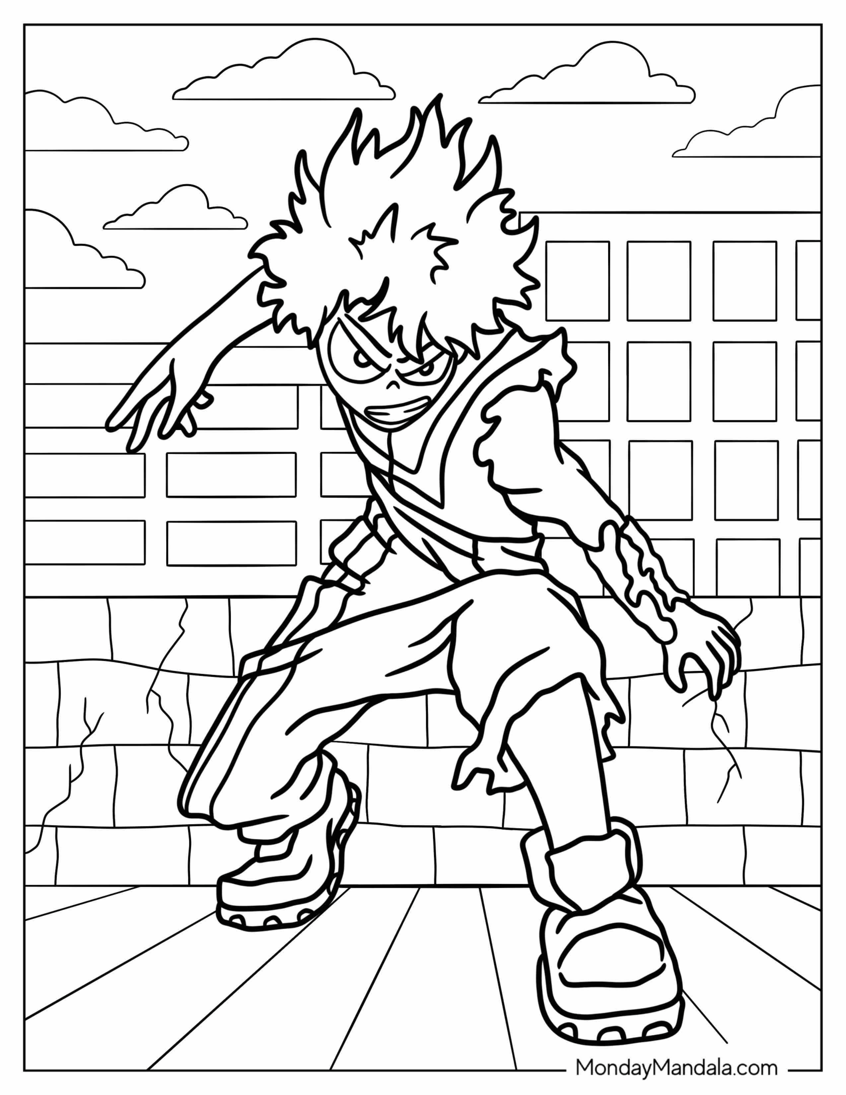 Deku Coloring Page Of Injured In Battle On Rooftop