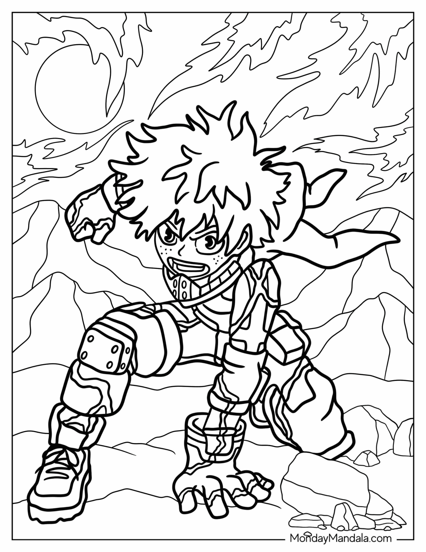 Deku Coloring Page Power Up In Battle