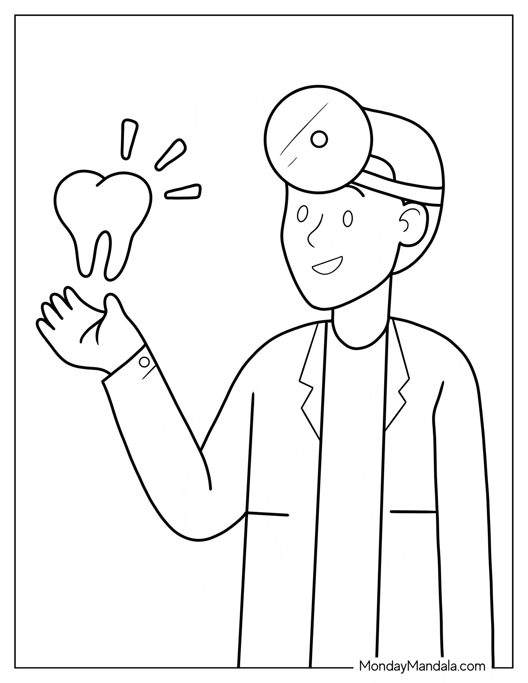 Dentist Coloring Page Holding Up Tooth