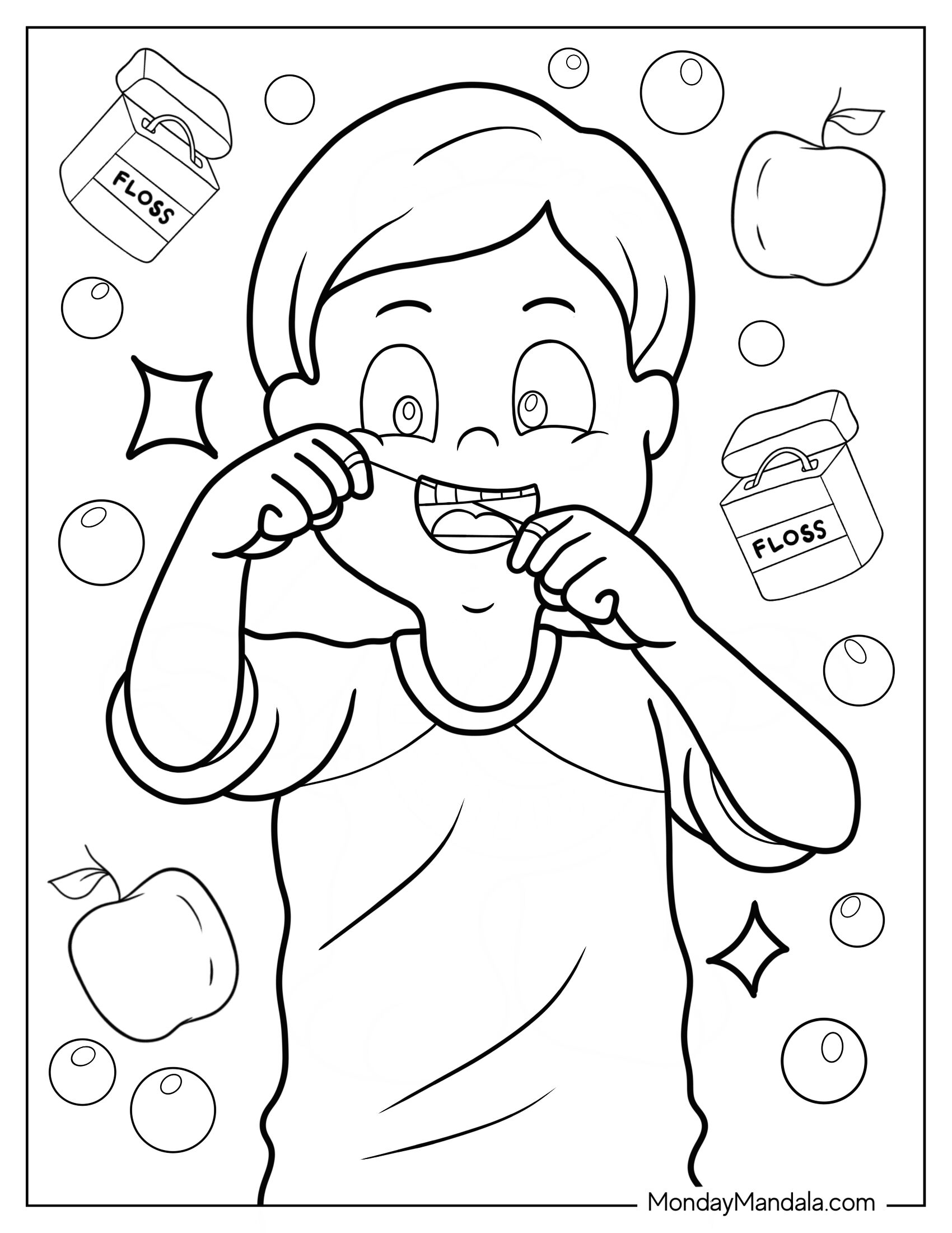 Dentist Coloring Page Of Boy Flossing