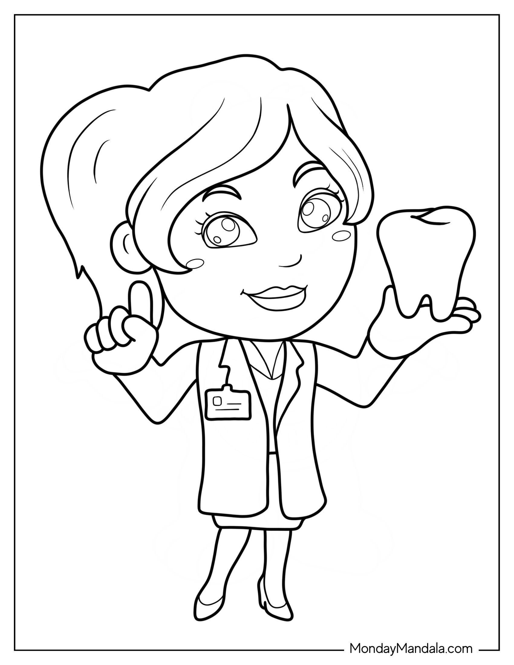 Dentist Coloring Page Of Chibi Female Dentist