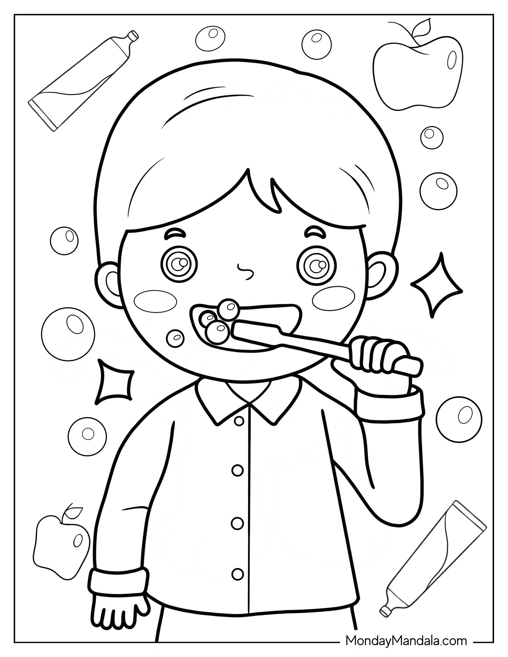 Dentist Coloring Page Of Easy Outline Of Boy Brushing His Teeth