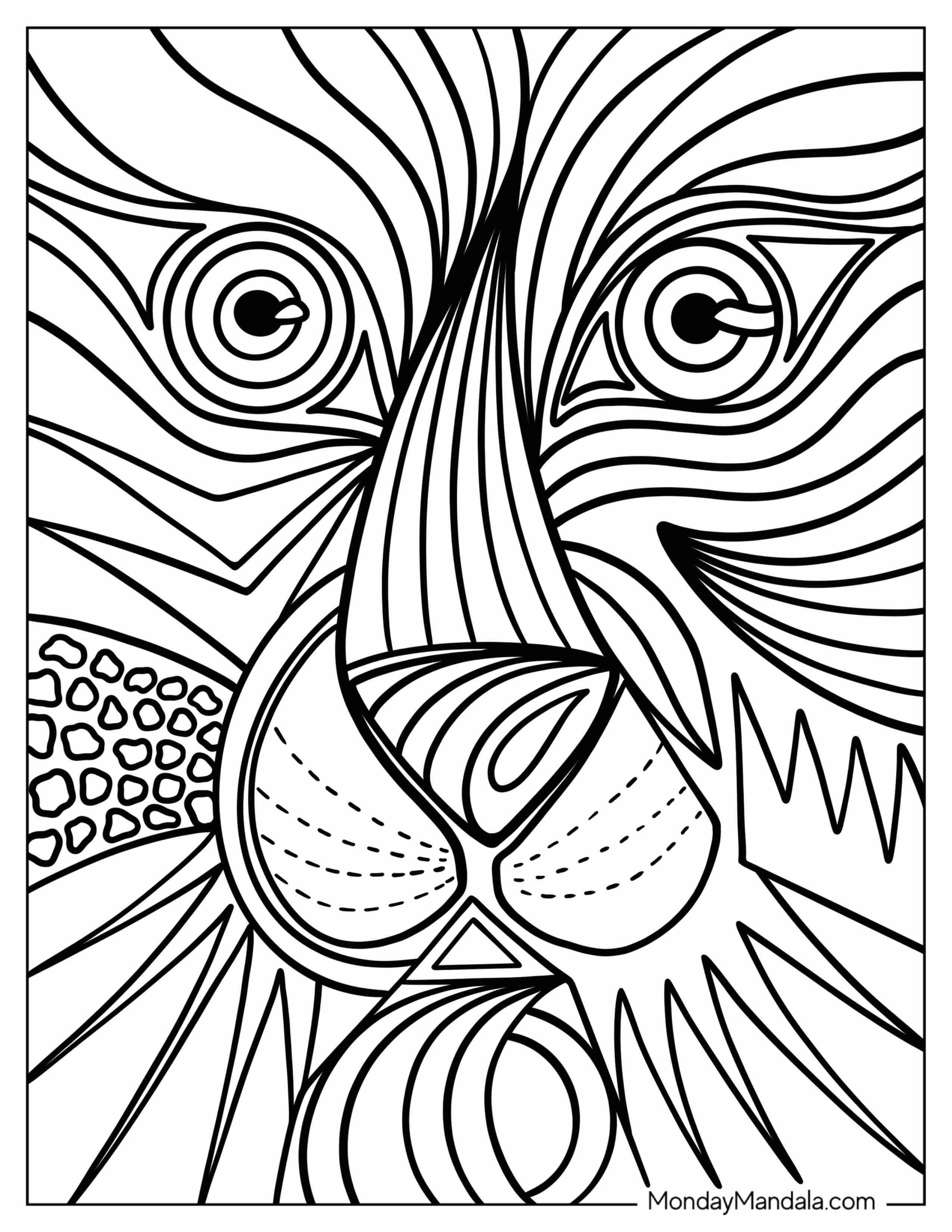 Detailed Abstract Coloring Page Art Of Lion's Face