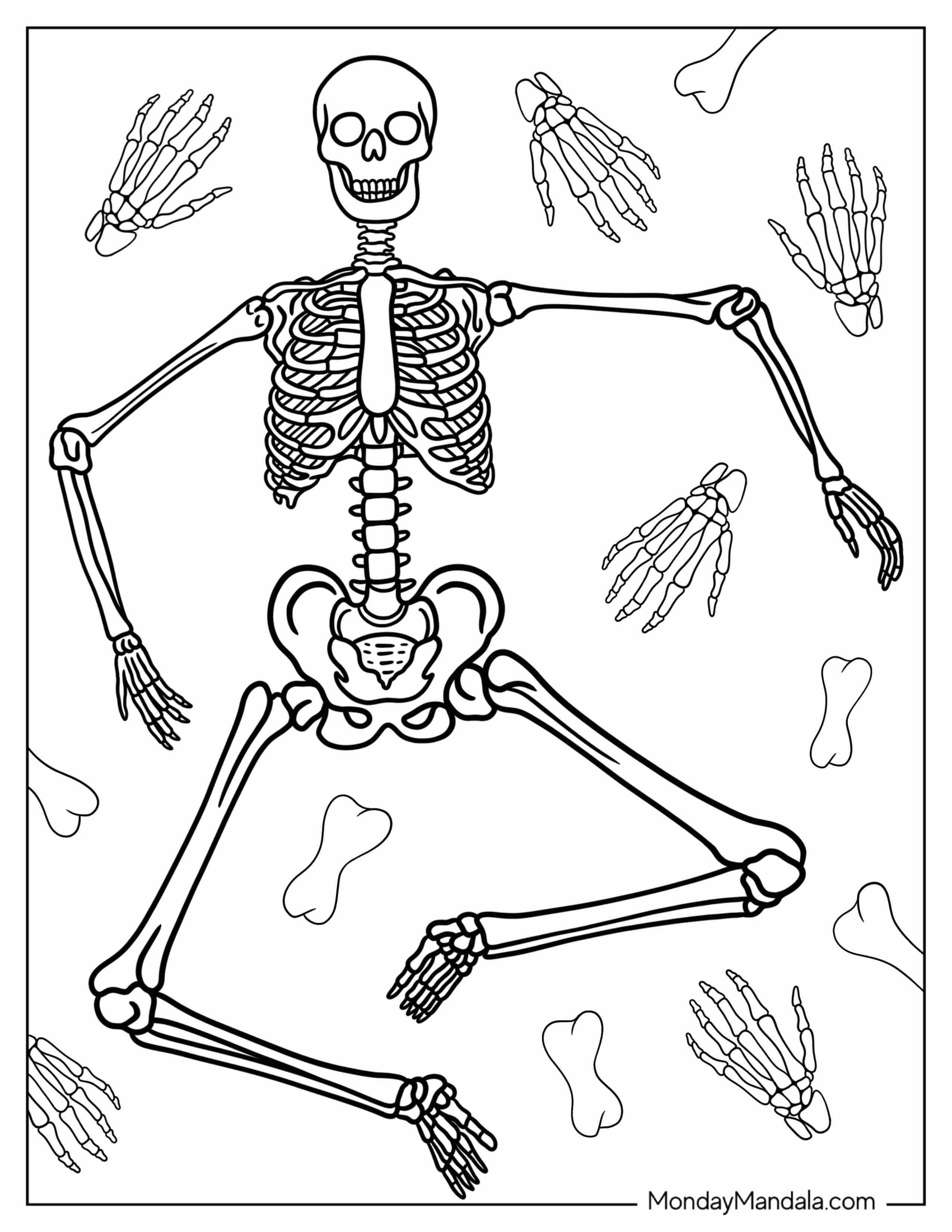 Detailed Adult Skeleton Coloring Page Dancing