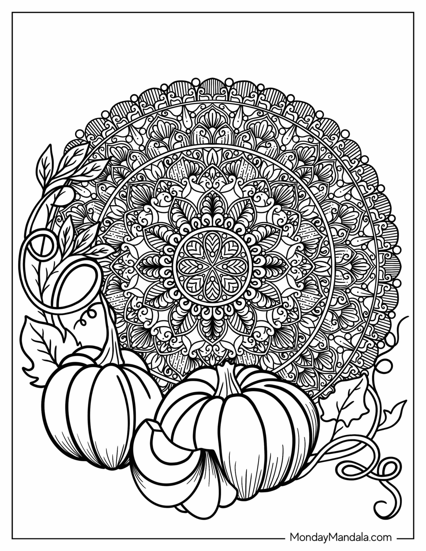 Detailed Autumn Mandala With Pumpkins