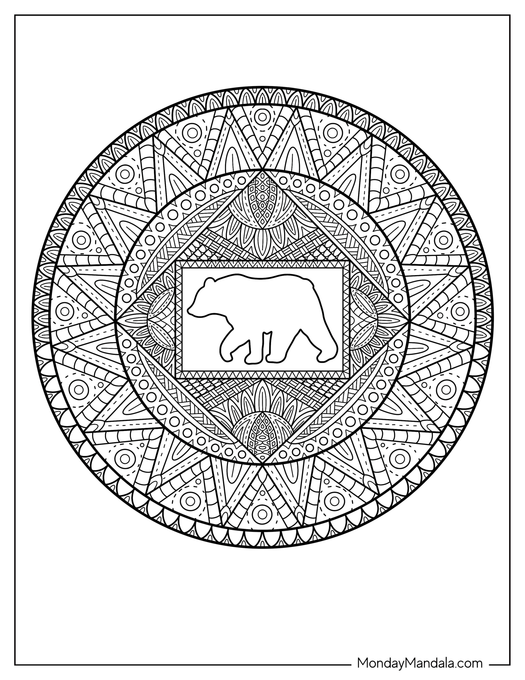 Detailed Bear Coloring Page Mandala