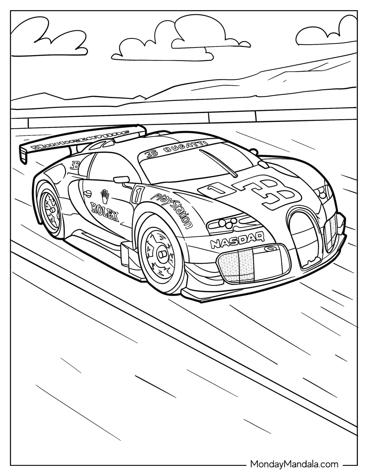 Detailed Bugatti Coloring Page Veyron GTR Racing