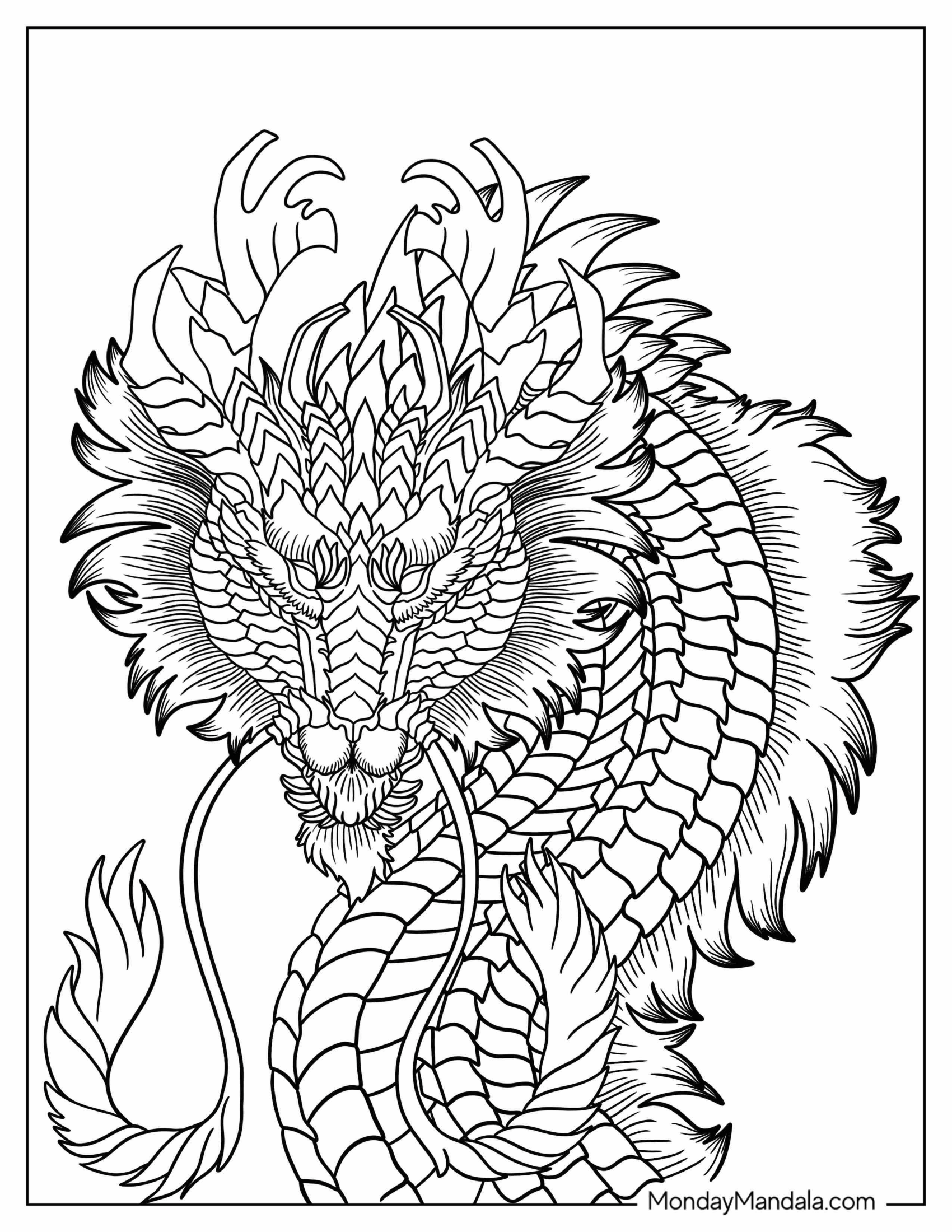 Detailed Dragon Coloring Page For Adults