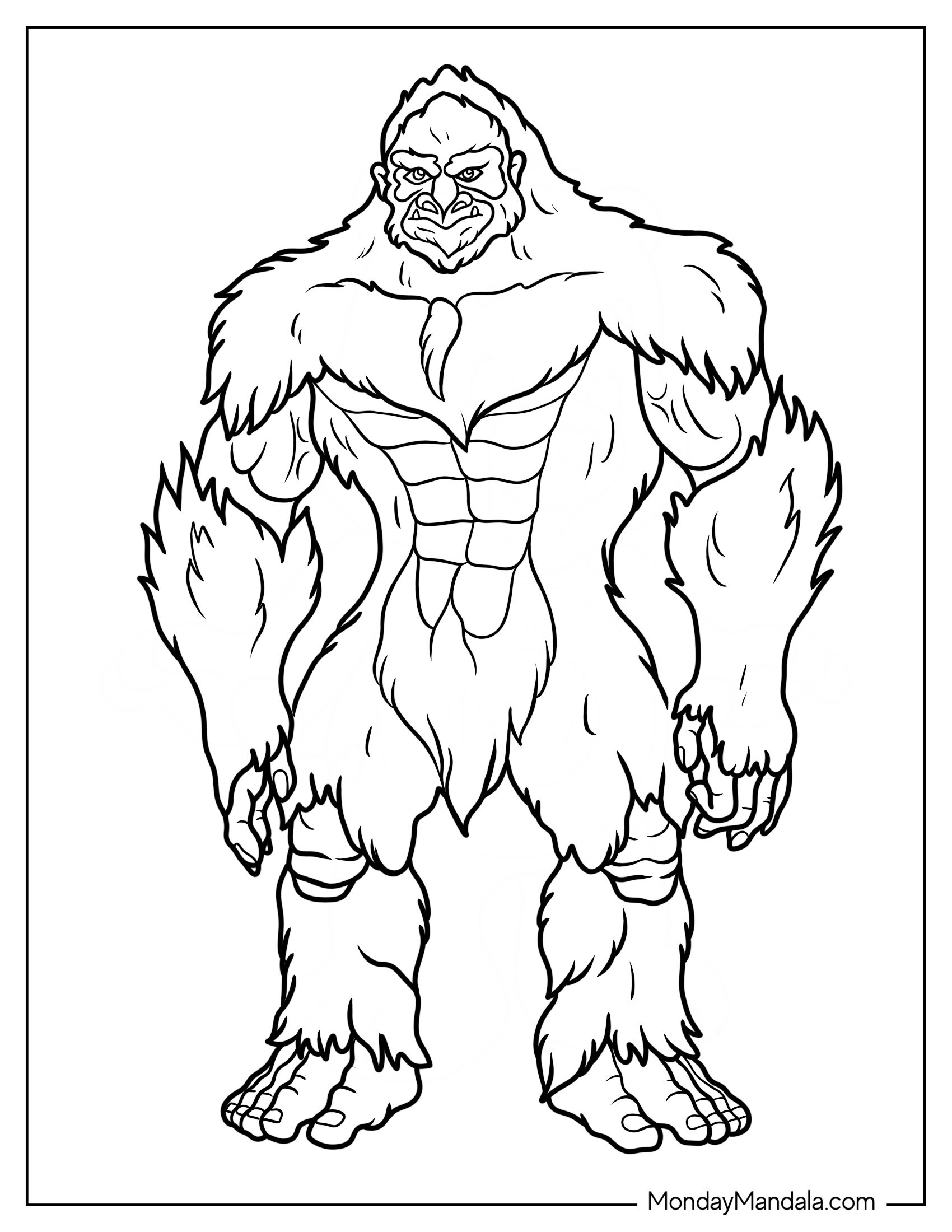 Detailed Furry Bigfoot And Yeti Coloring Page