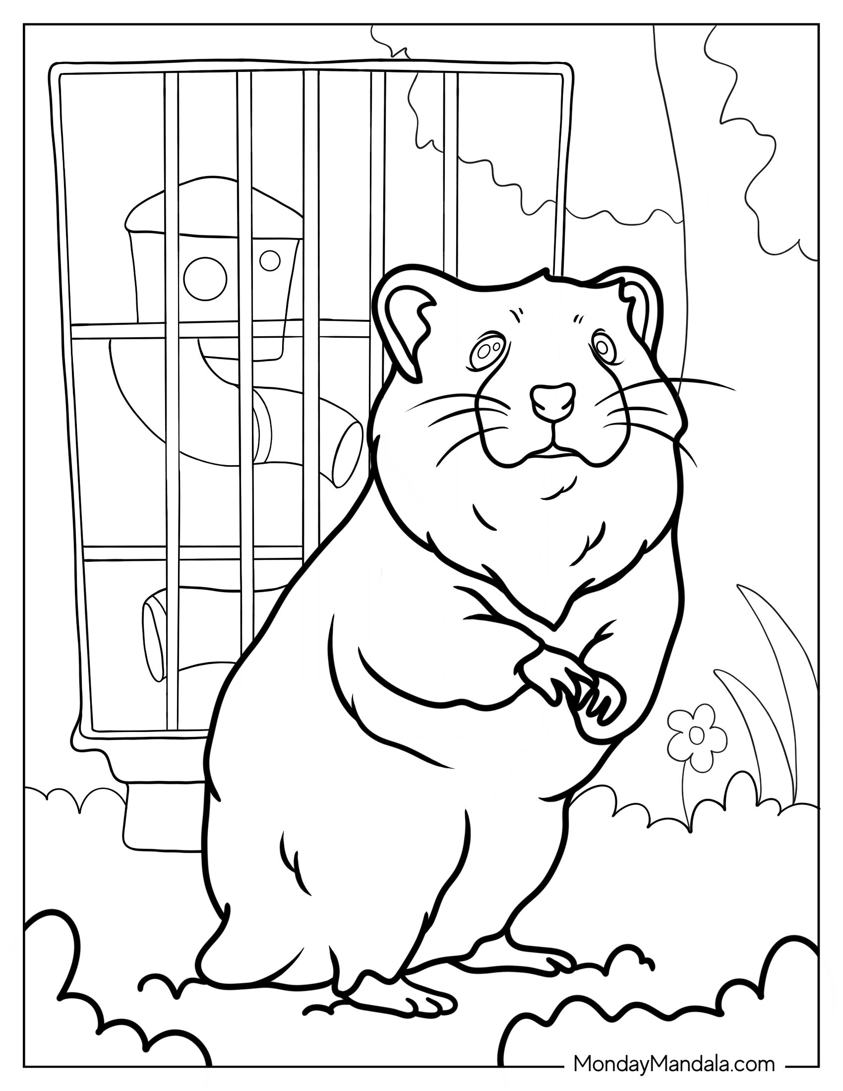 Detailed Hamster Standing Up Coloring Sheet