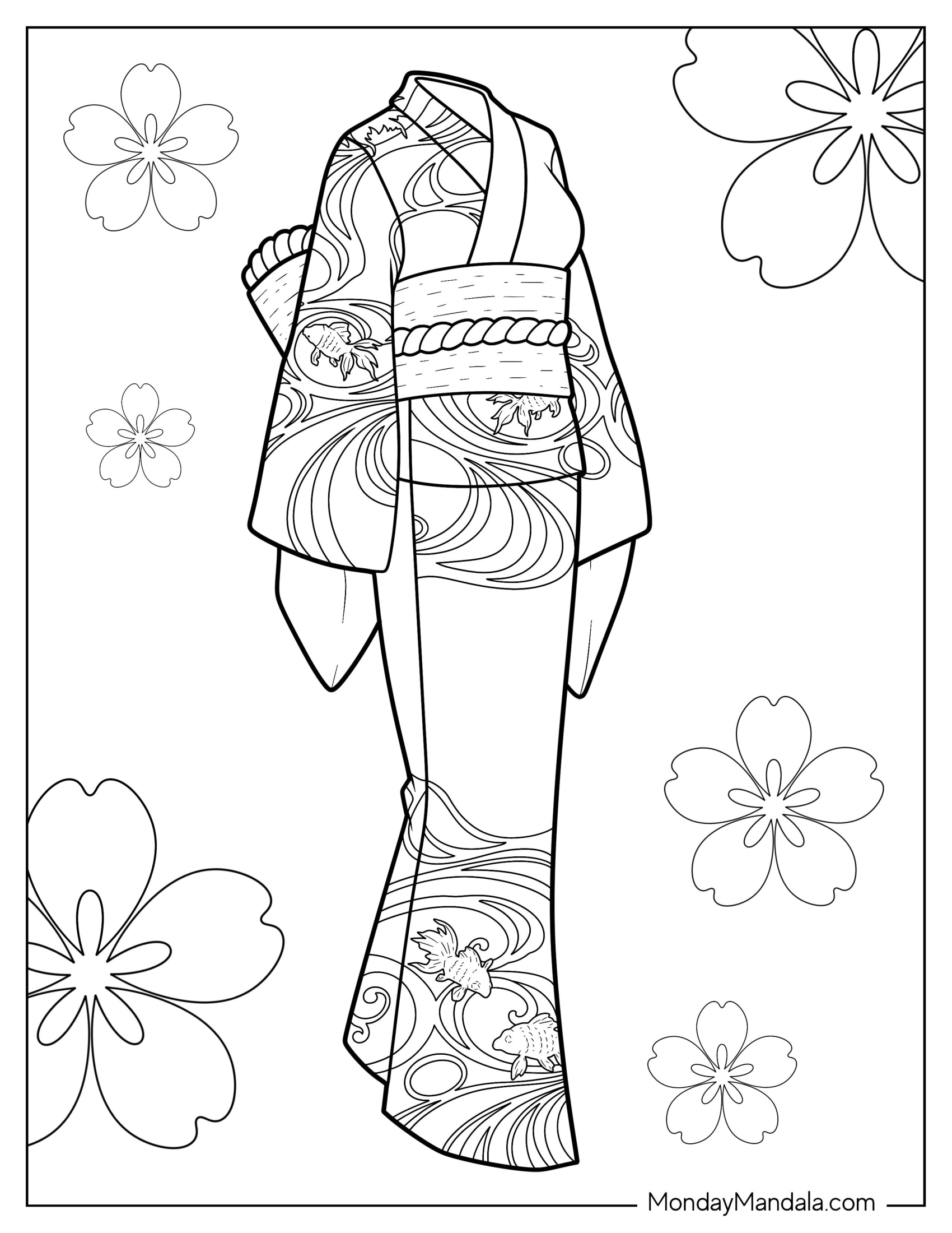 Detailed Kimono Dress Coloring Page