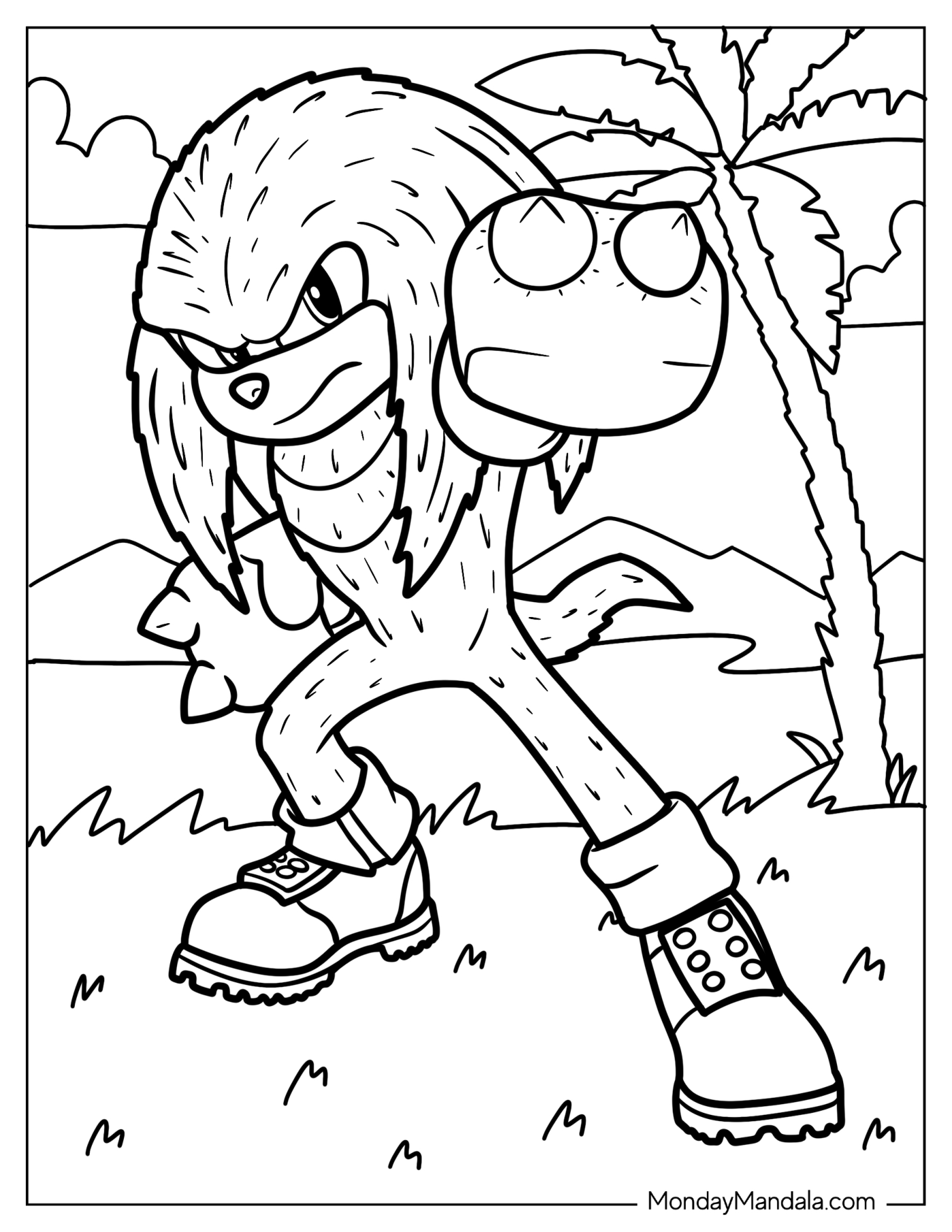 Detailed Knuckles Coloring Page Standing In The Beach