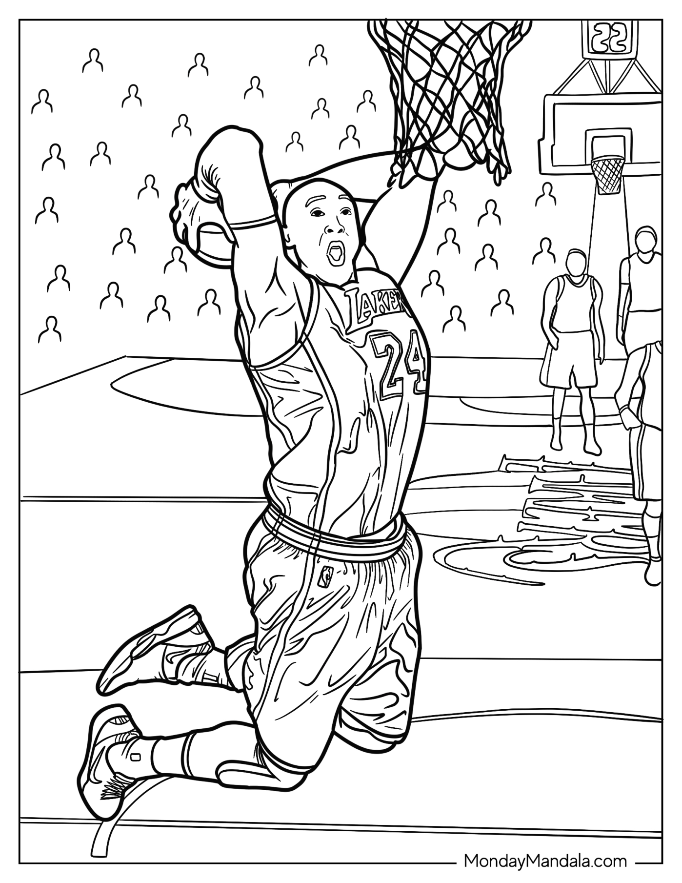 Detailed Kobe Bryant Coloring Page About To Dunk Basketball