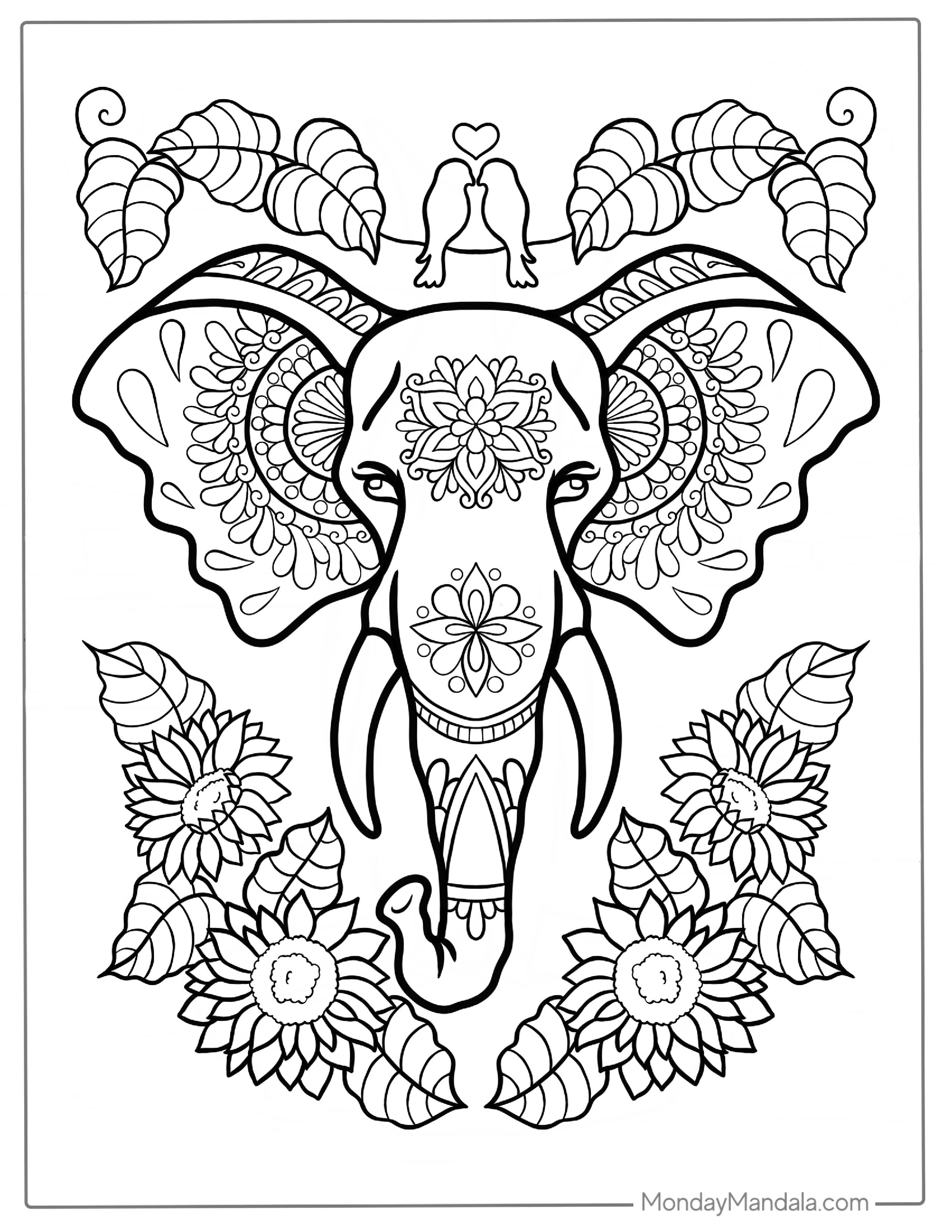 Detailed Mandala Elephant Coloring For Adults