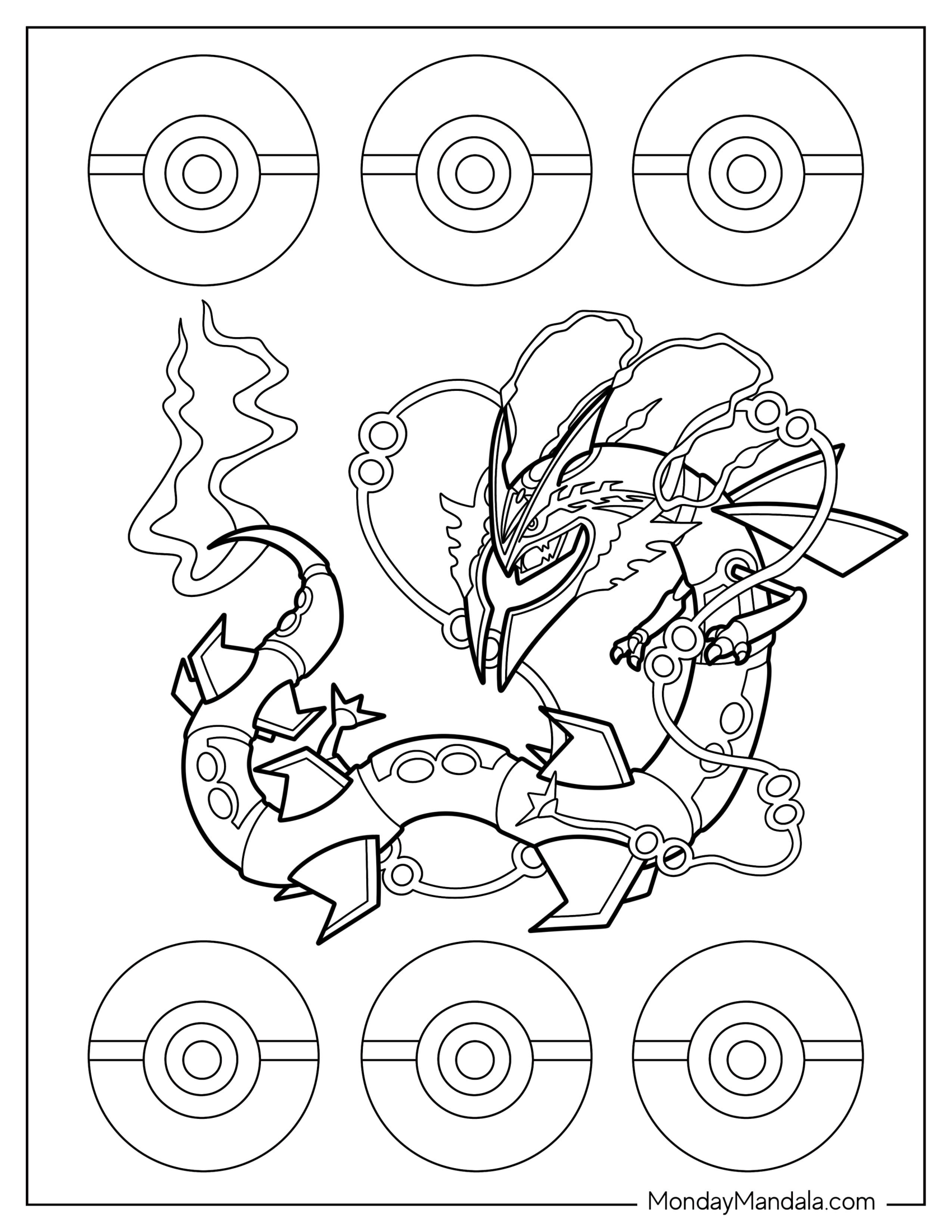 Detailed Mega Rayquaza Coloring Page Surrounded By Electricity