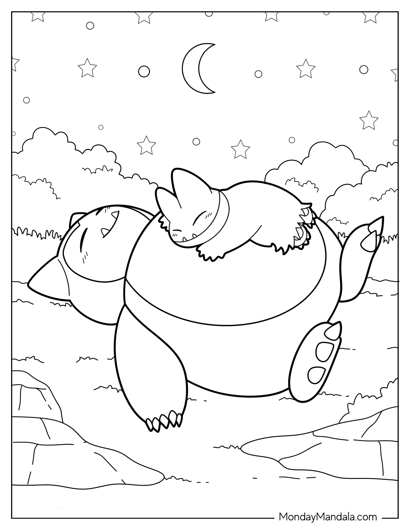 Detailed Munchlax And Snorlax Coloring Page Sleeping Under The Stars 