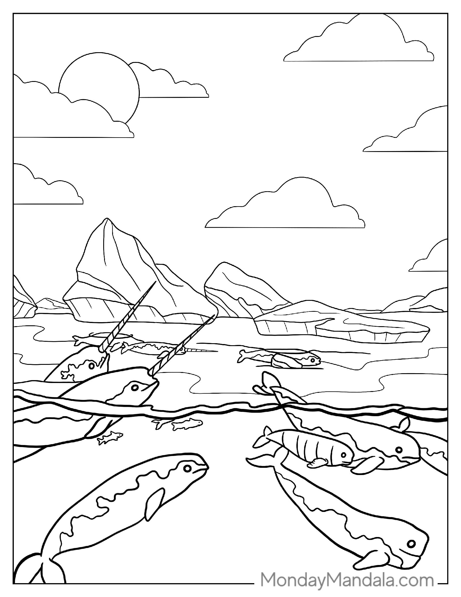 Detailed Narwhals In The Arctic To Color