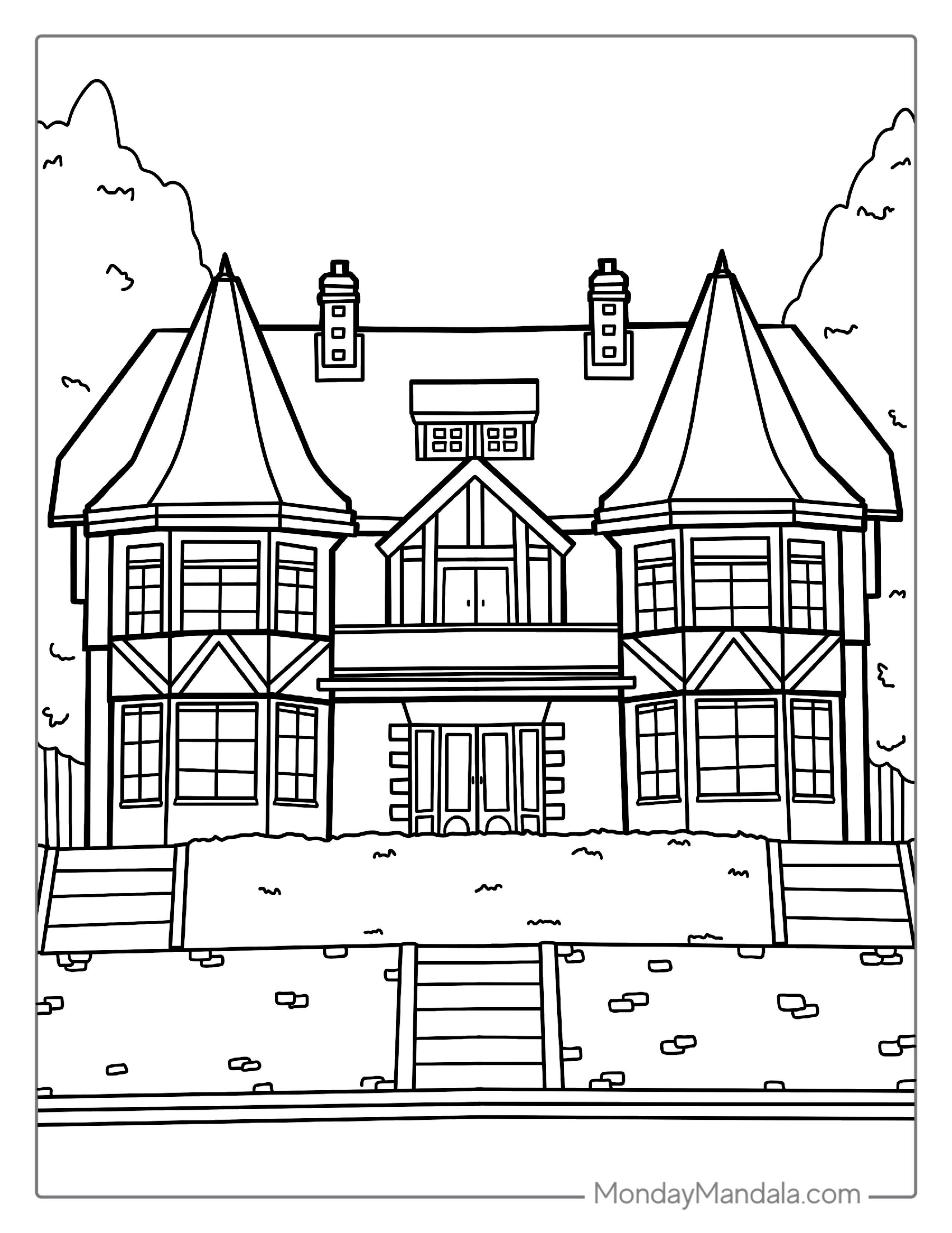 Detailed Old House Coloring Sheet