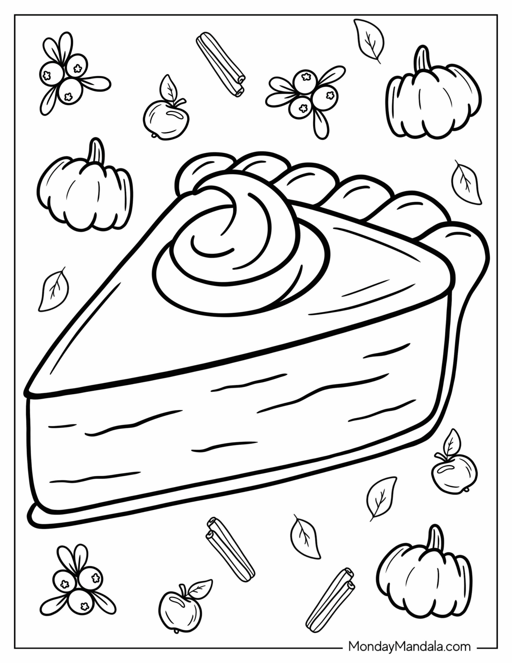 Detailed Outline Of Pumpkin Pie Slice Coloring Sheet