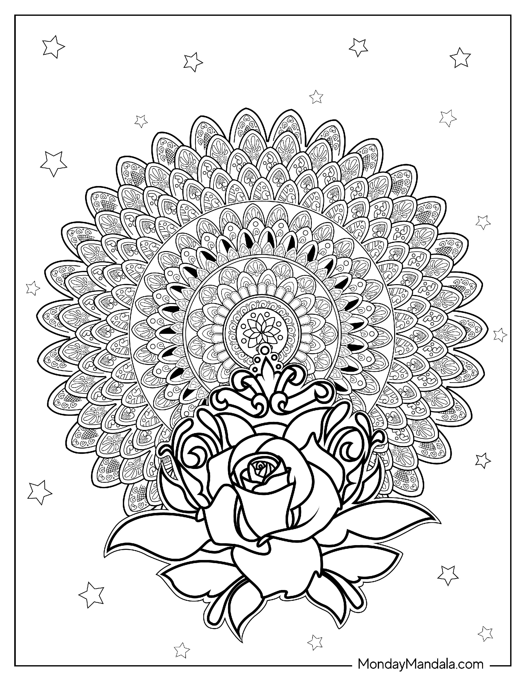 Detailed Rose Mandala For Relaxation