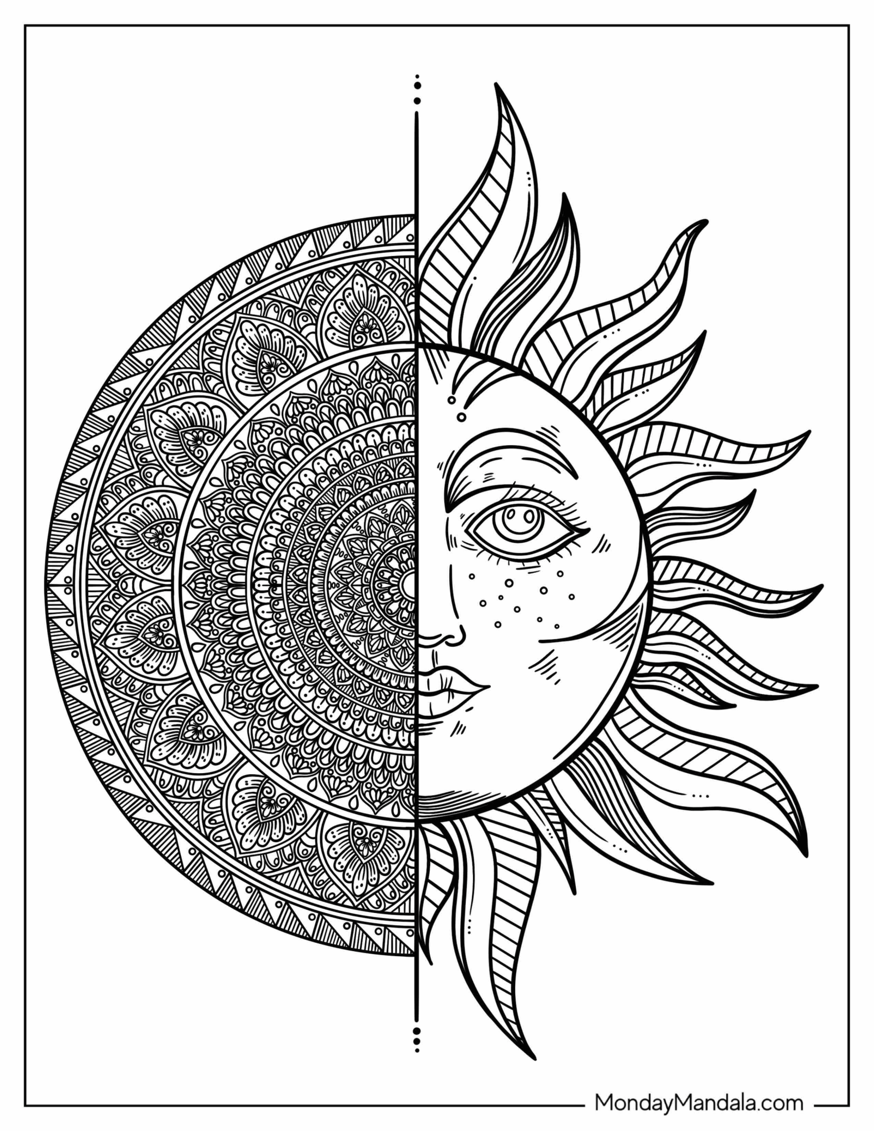 Detailed Sun Mandala To Color For Relaxation