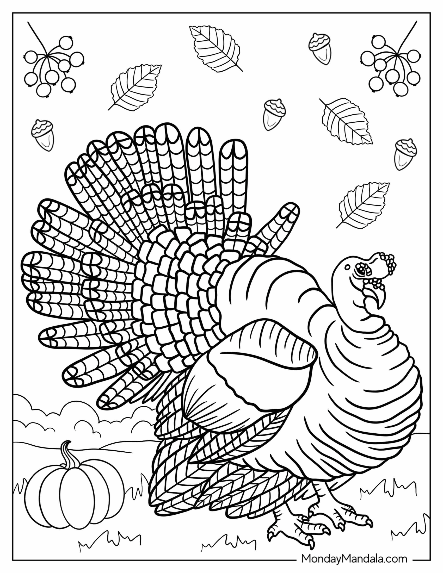 Detailed Thanksgiving Turkey Coloring Page