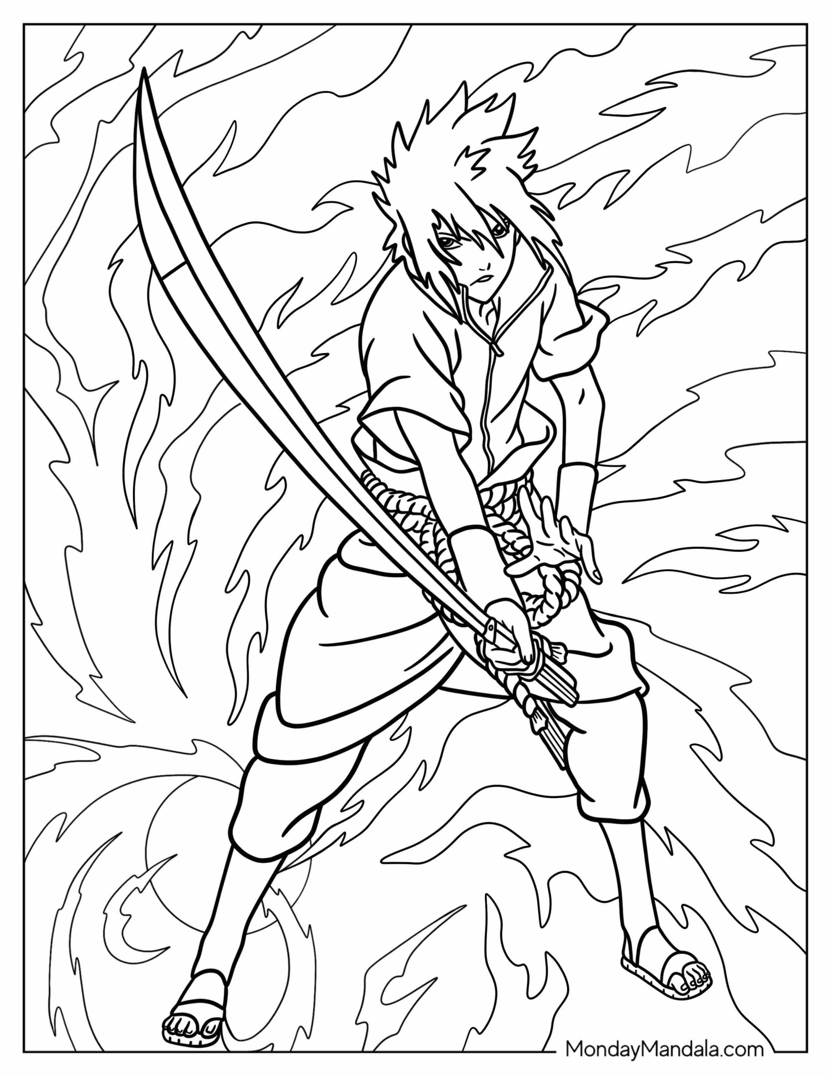 Detailed Uchiha Sasuke Coloring Page Fighting With Kusanagi