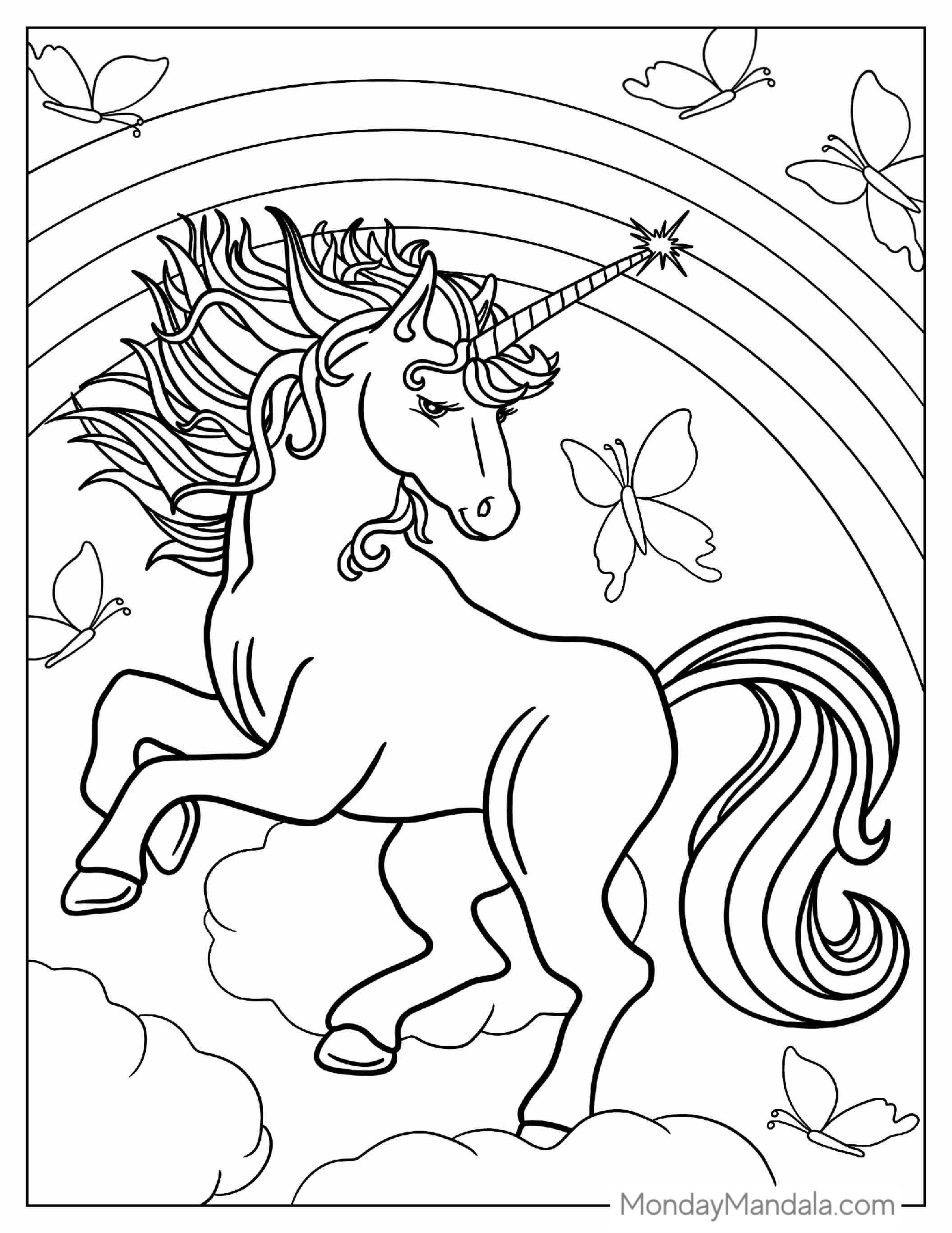 Detailed Unicorn Floating In The Sky To Color