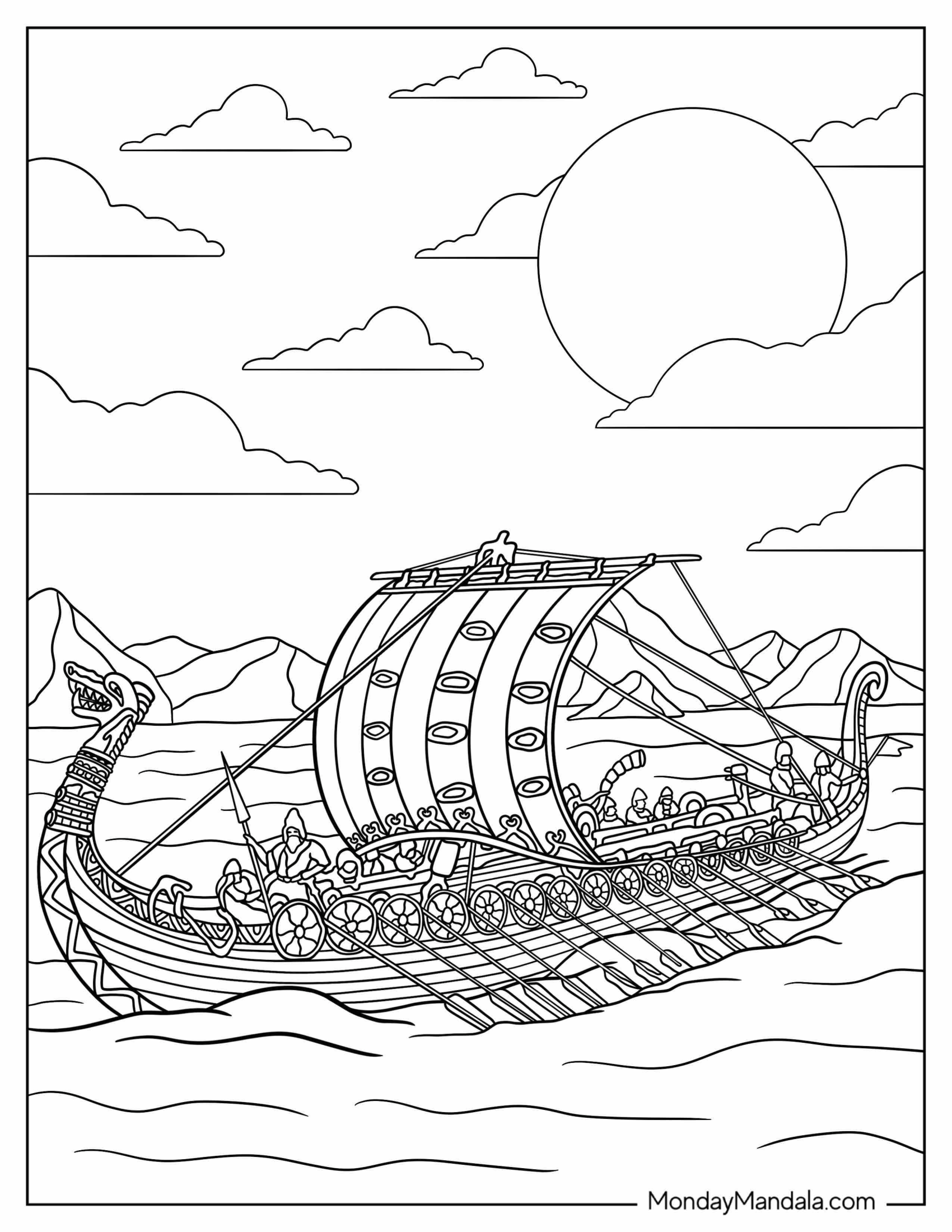 Detailed Viking Coloring Page Longships At Sea