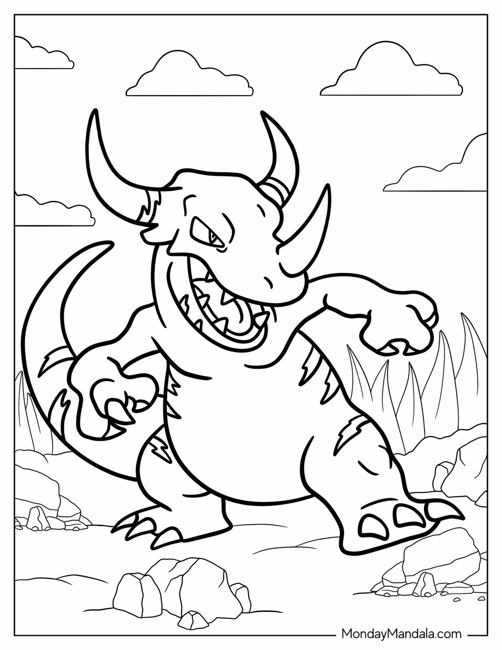 Digimon Coloring Page Of Angry Greymon For Kids