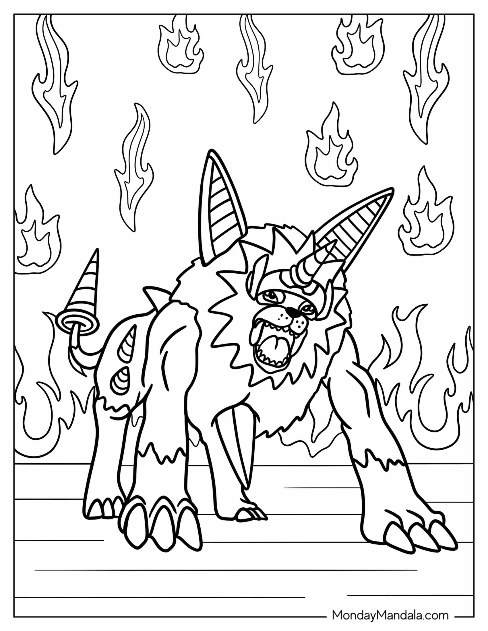 Digimon Coloring Page Of Dorulumon Roaring With Flames